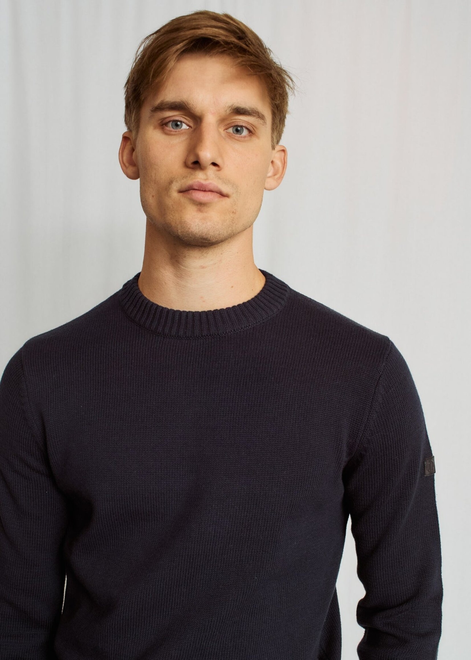 BRUUN & STENGADE Chandail col rond en tricot de coton pour homme-Marine