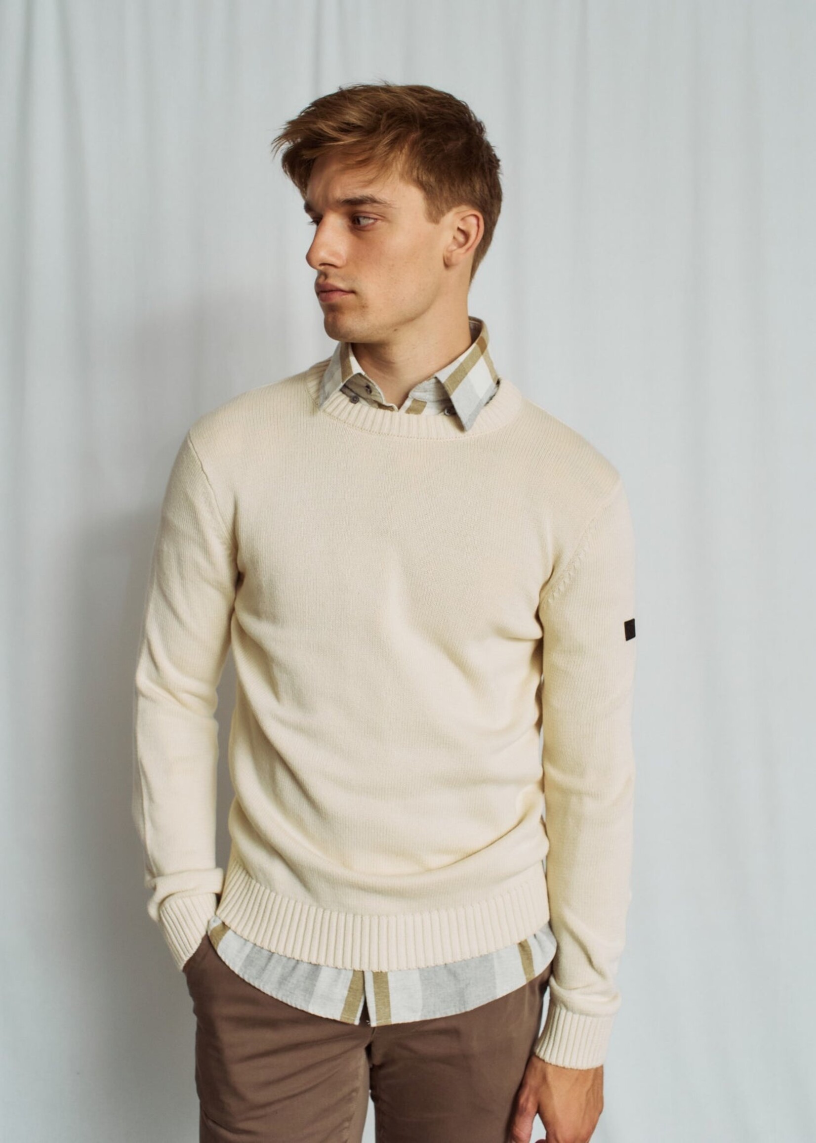 BRUUN & STENGADE Chandail col rond en tricot de coton pour homme-Avoine
