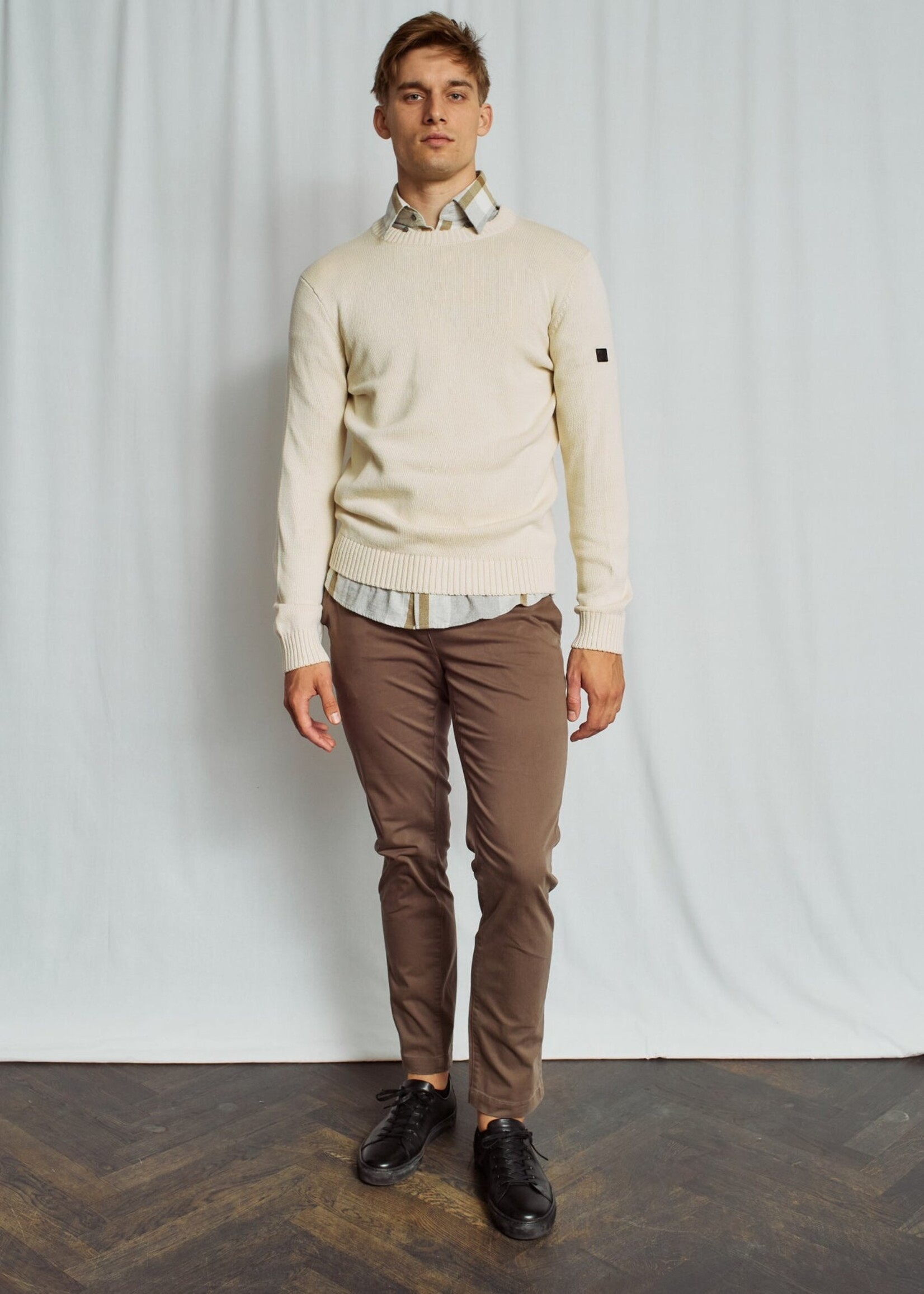 BRUUN & STENGADE Chandail col rond en tricot de coton pour homme-Avoine
