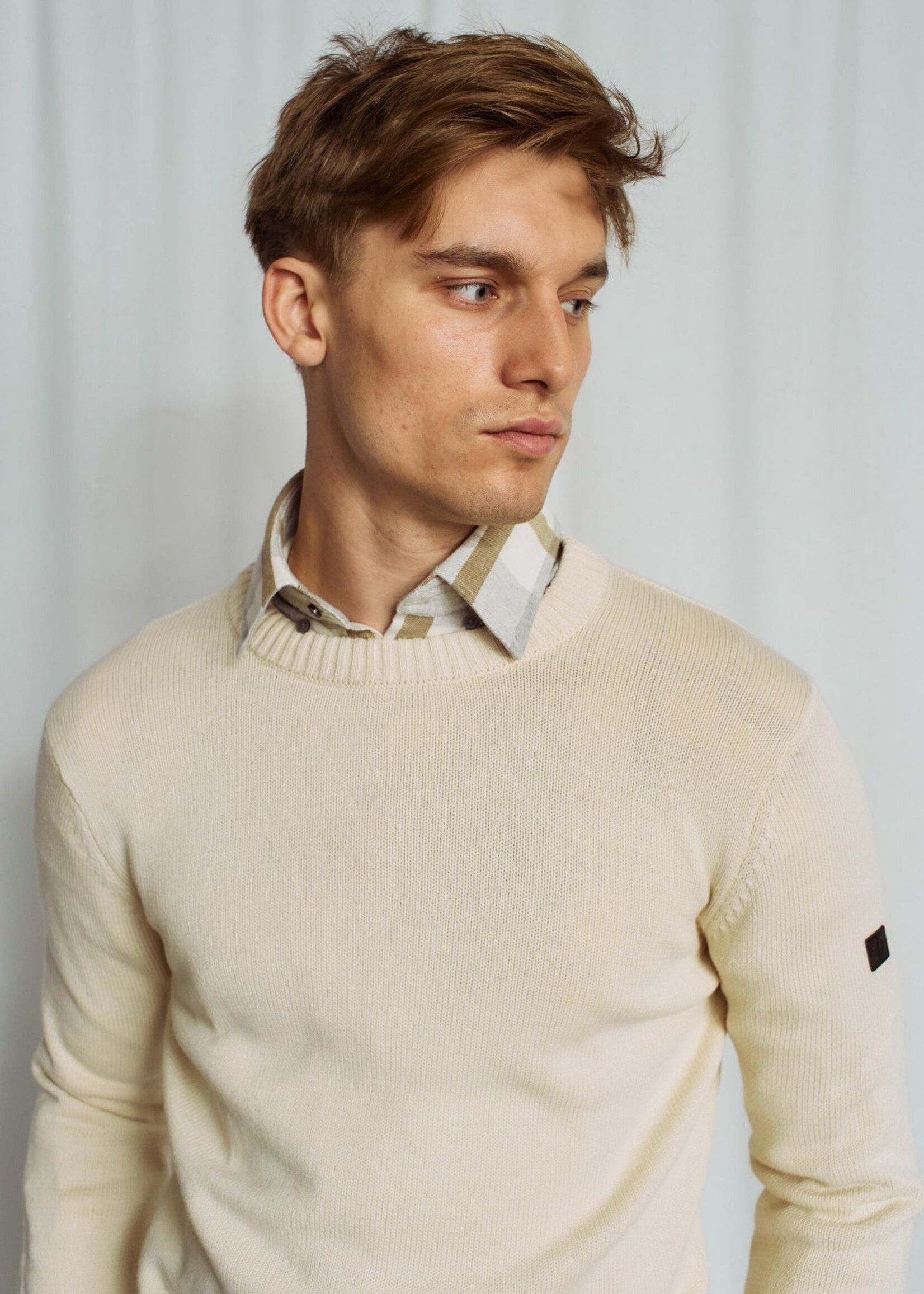BRUUN & STENGADE Chandail col rond en tricot de coton pour homme-Avoine