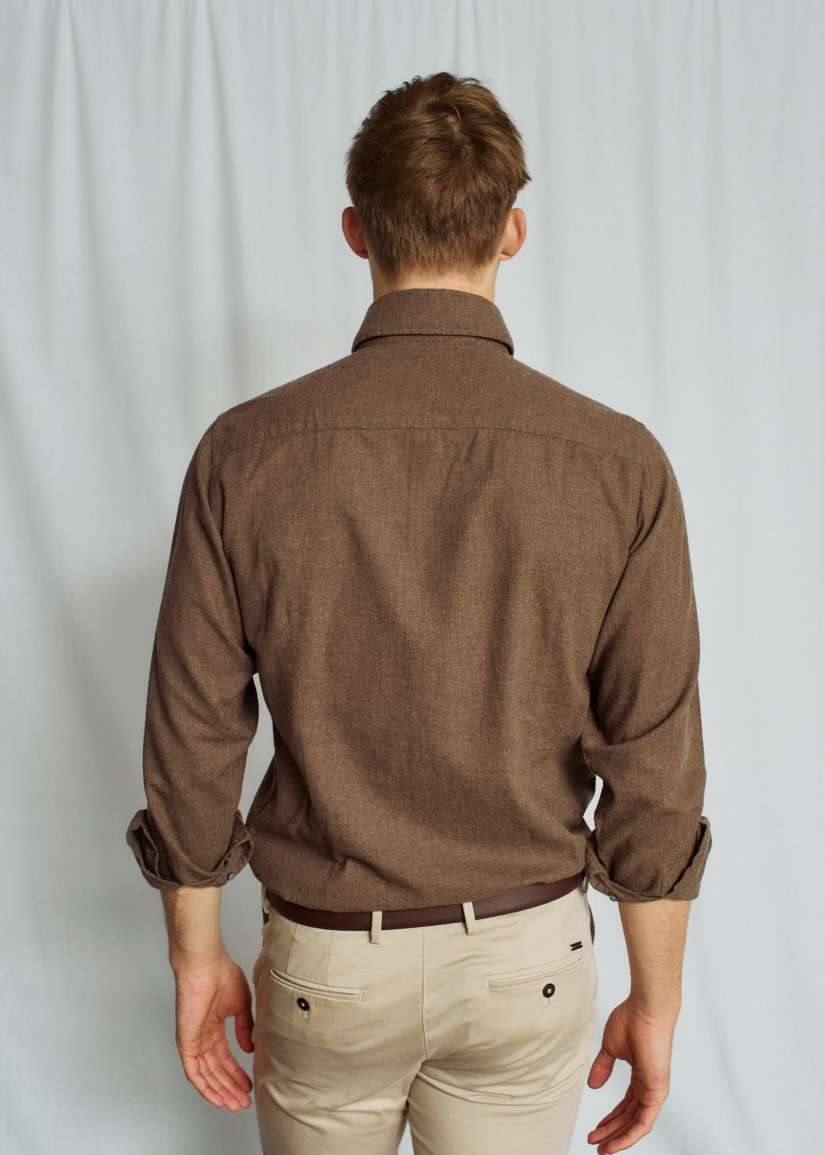 BRUUN & STENGADE Chemise feutrée unie en coton coupe moderne pour homme-Brun