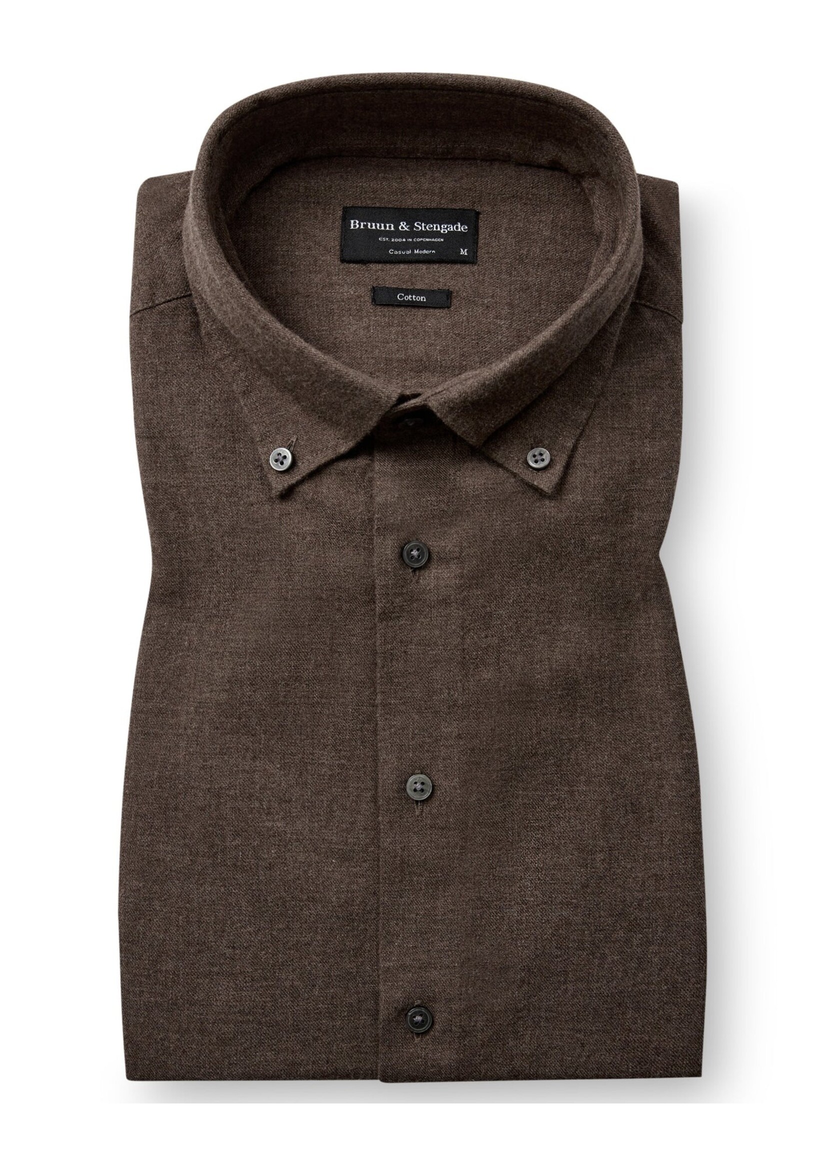 BRUUN & STENGADE Chemise feutrée unie en coton coupe moderne pour homme-Brun