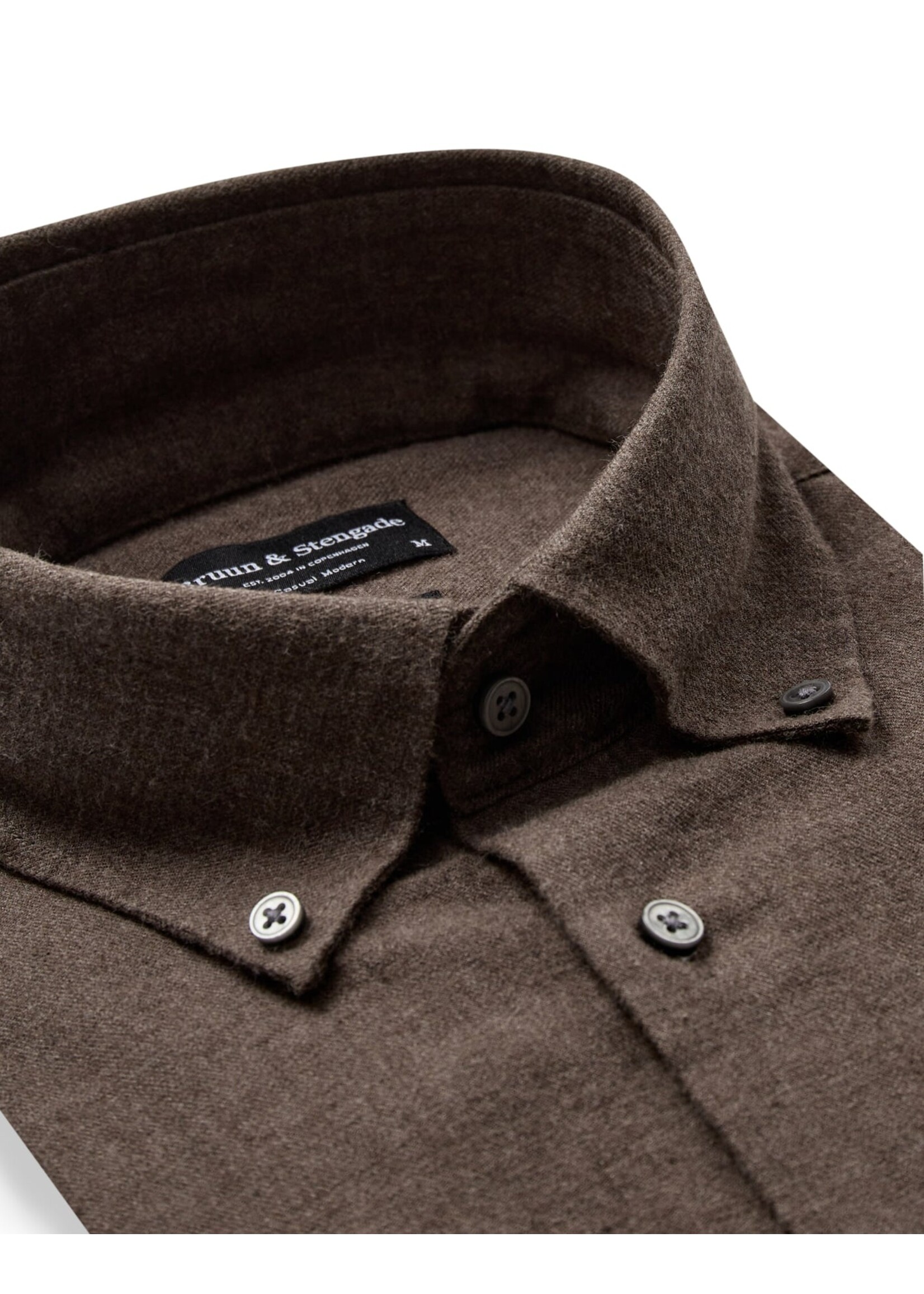 BRUUN & STENGADE Chemise feutrée unie en coton coupe moderne pour homme-Brun