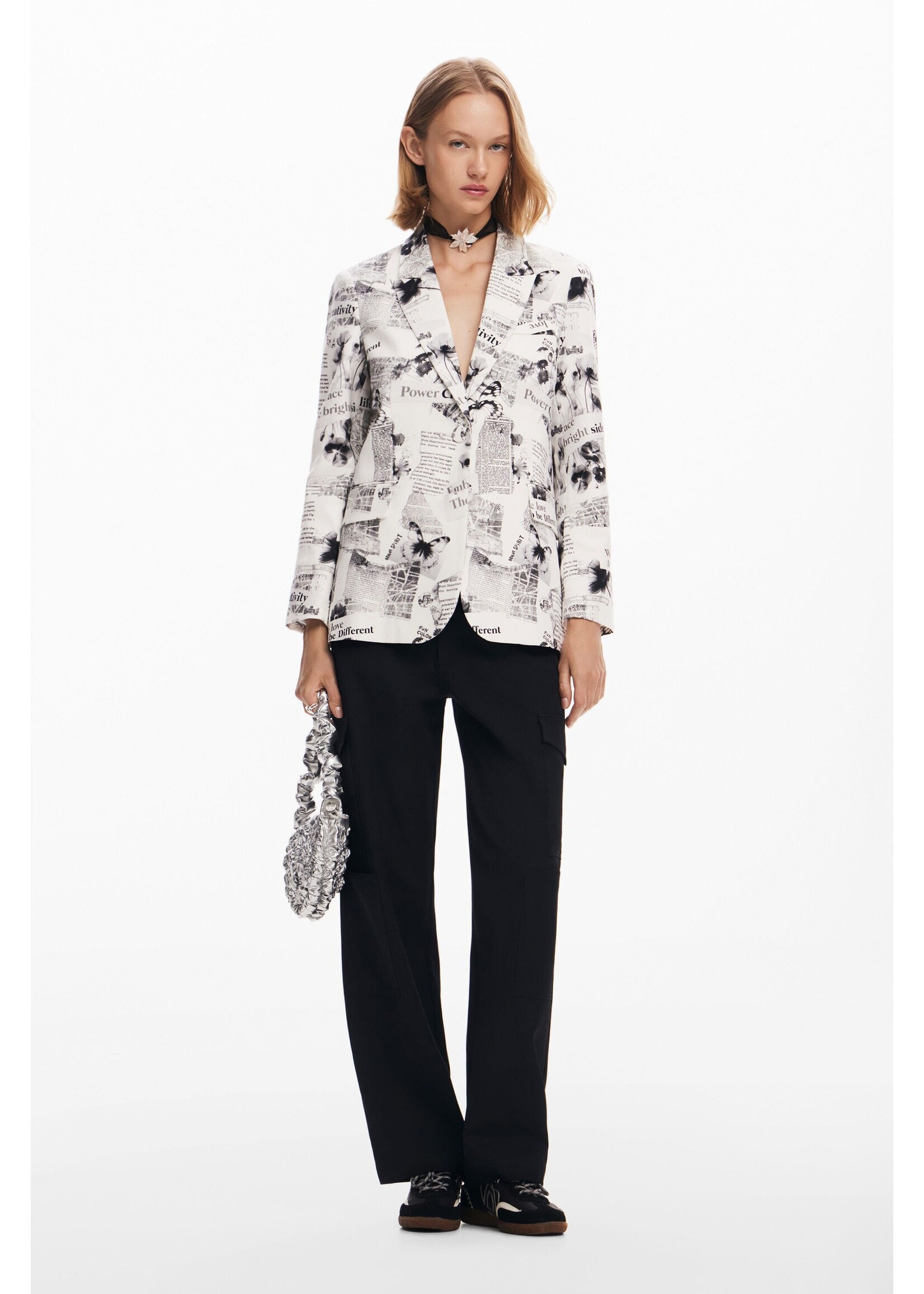 DESIGUAL Straight blazer with text and flowers