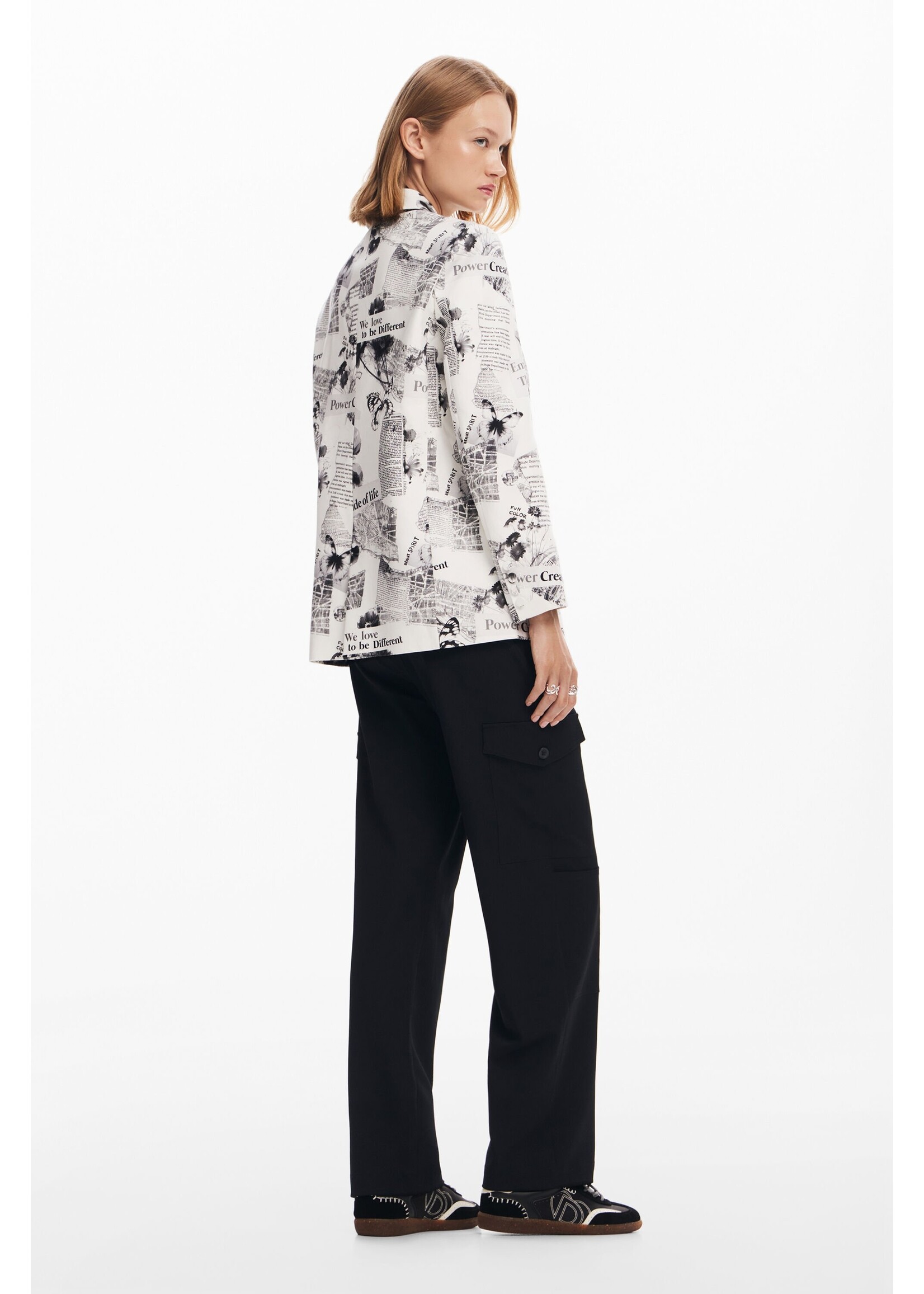 DESIGUAL Straight blazer with text and flowers