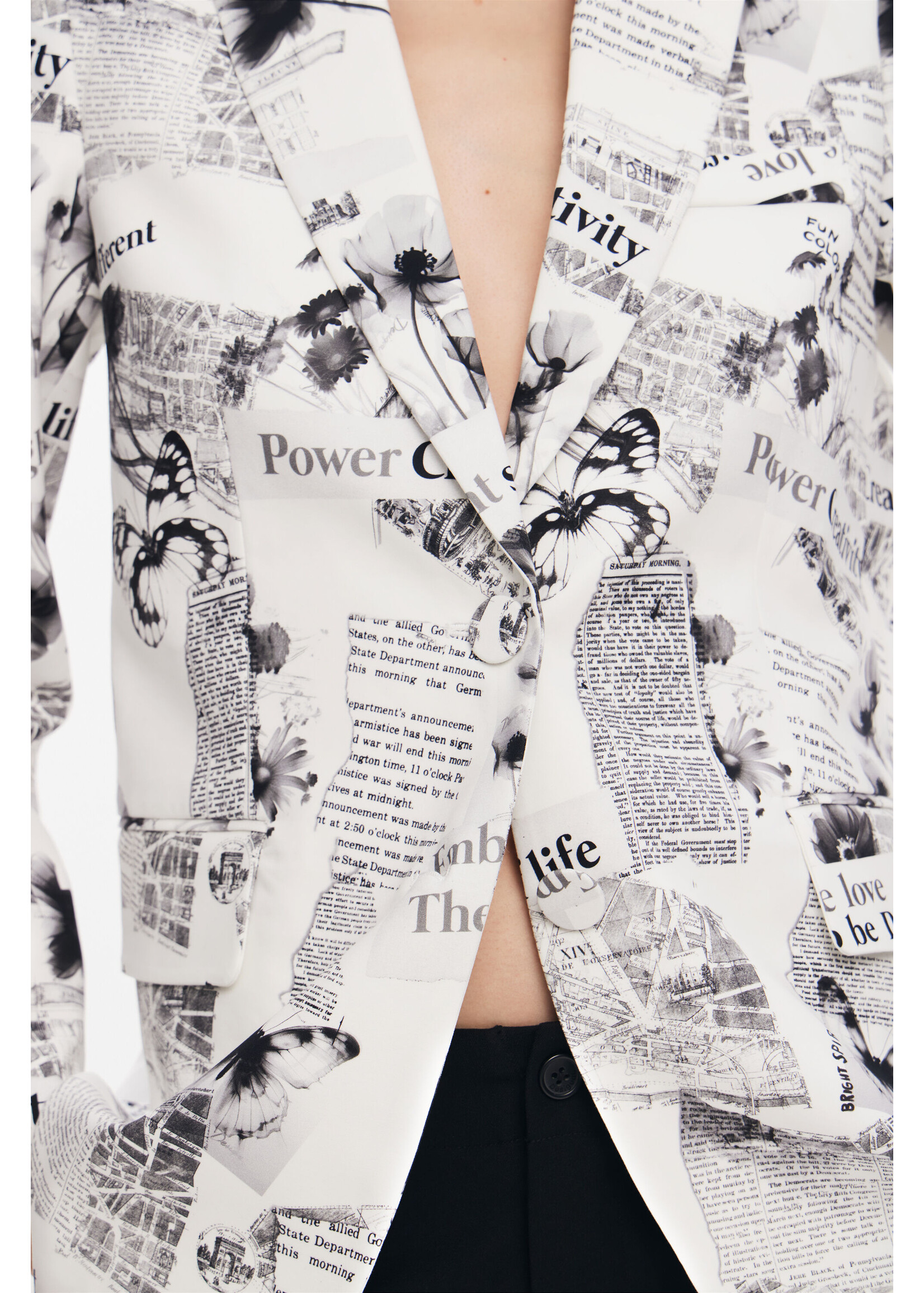 DESIGUAL Straight blazer with text and flowers