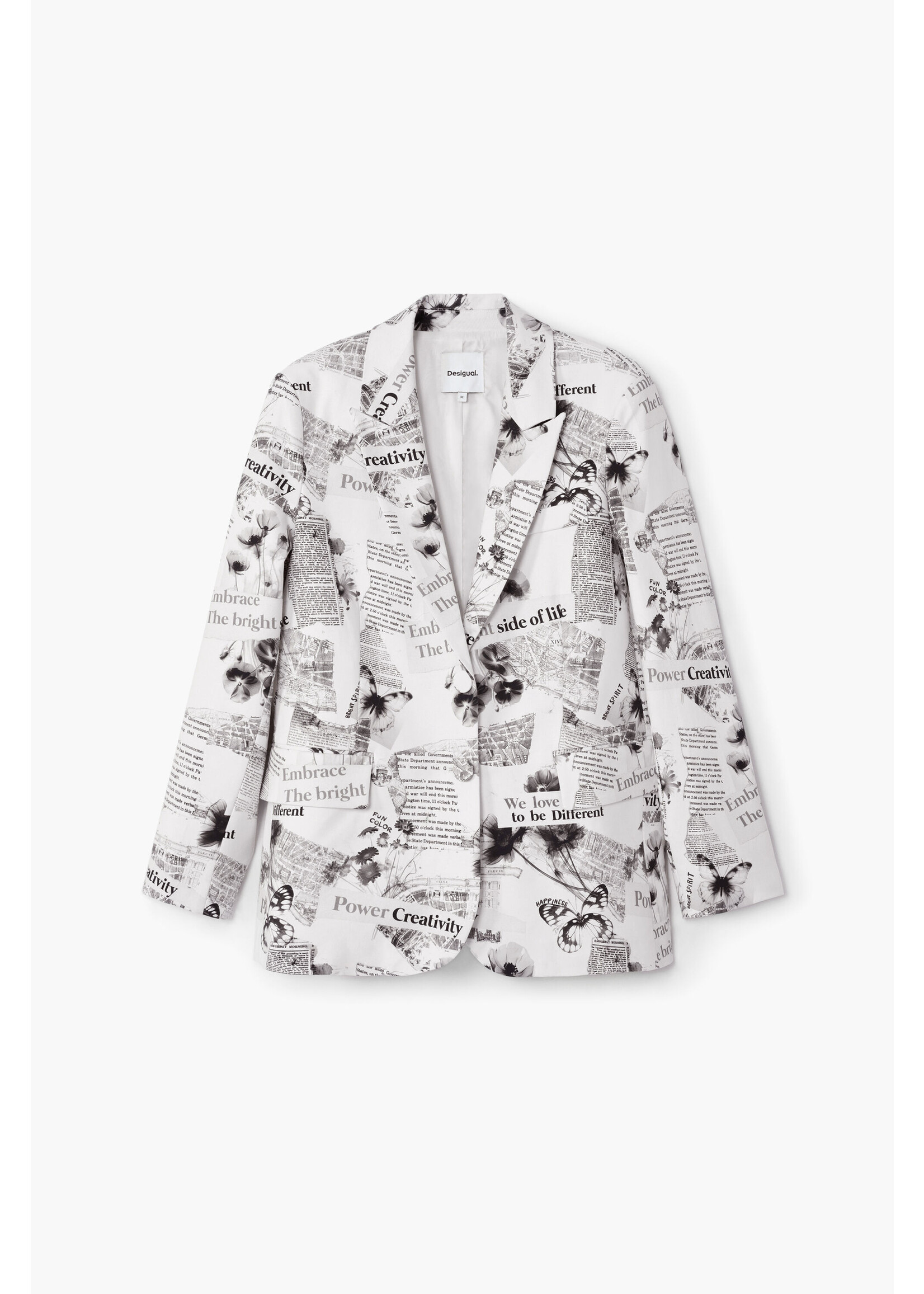 DESIGUAL Straight blazer with text and flowers
