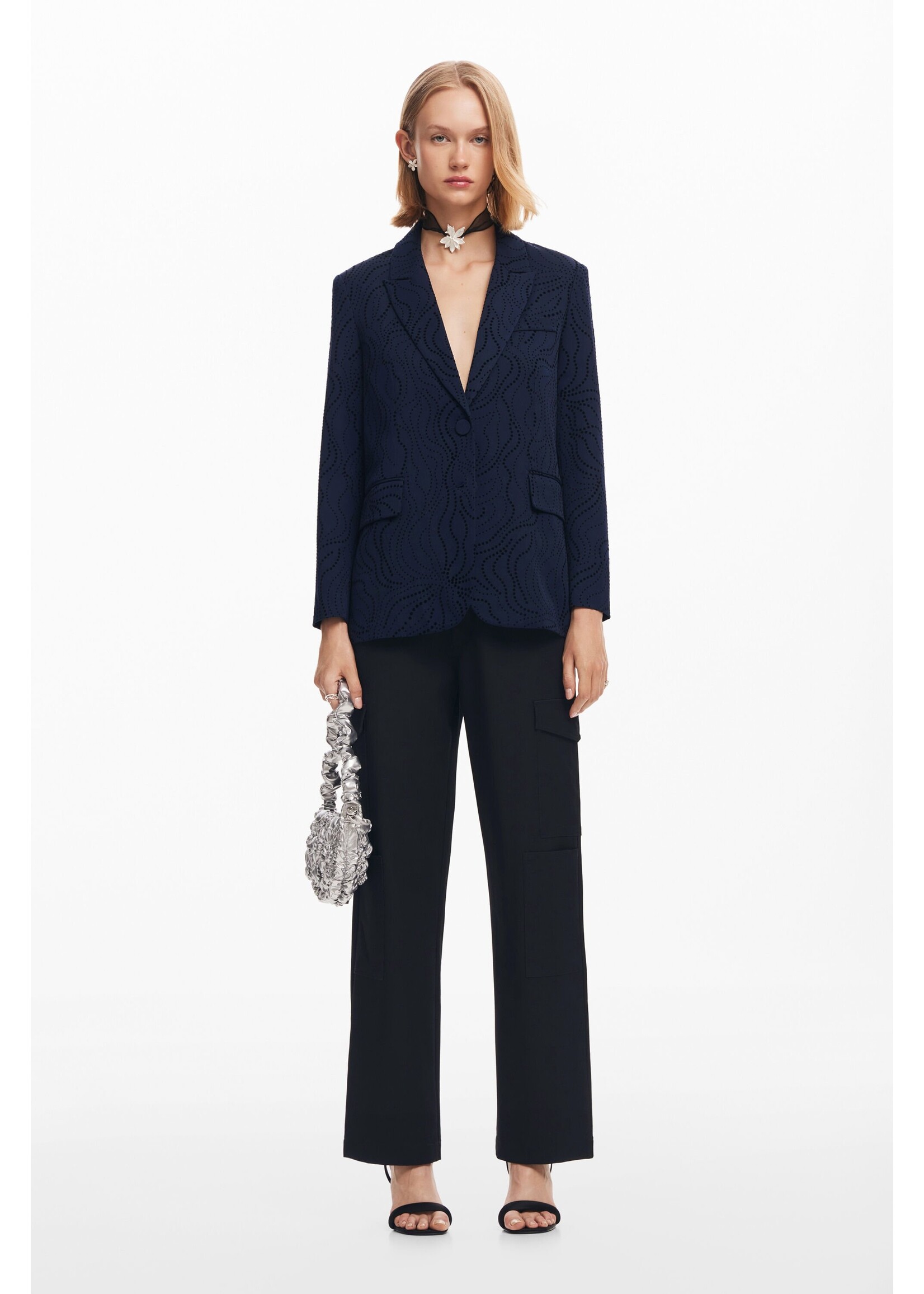 DESIGUAL Blazer brodé de fleurs-Bleu