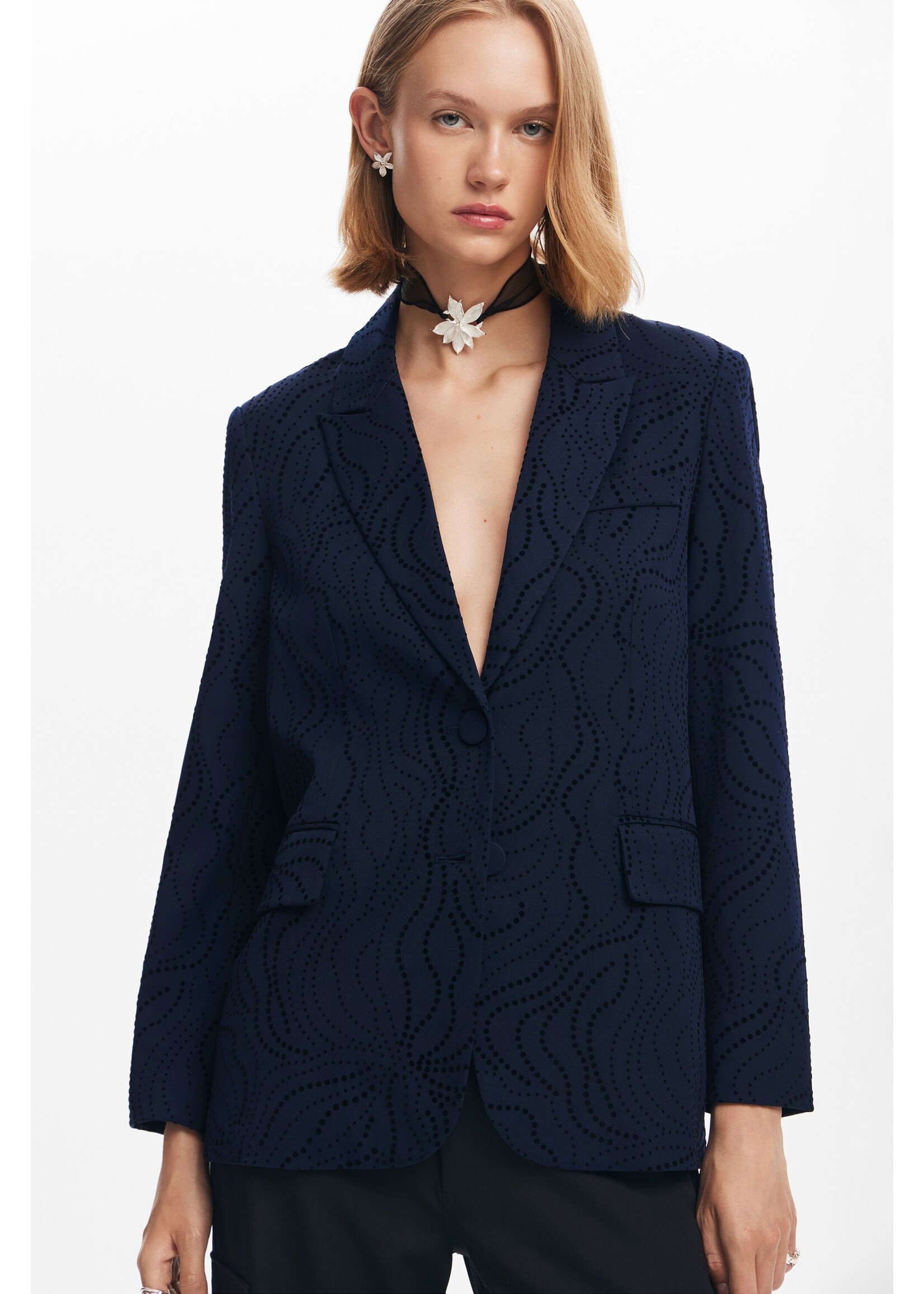 DESIGUAL Blazer brodé de fleurs-Bleu