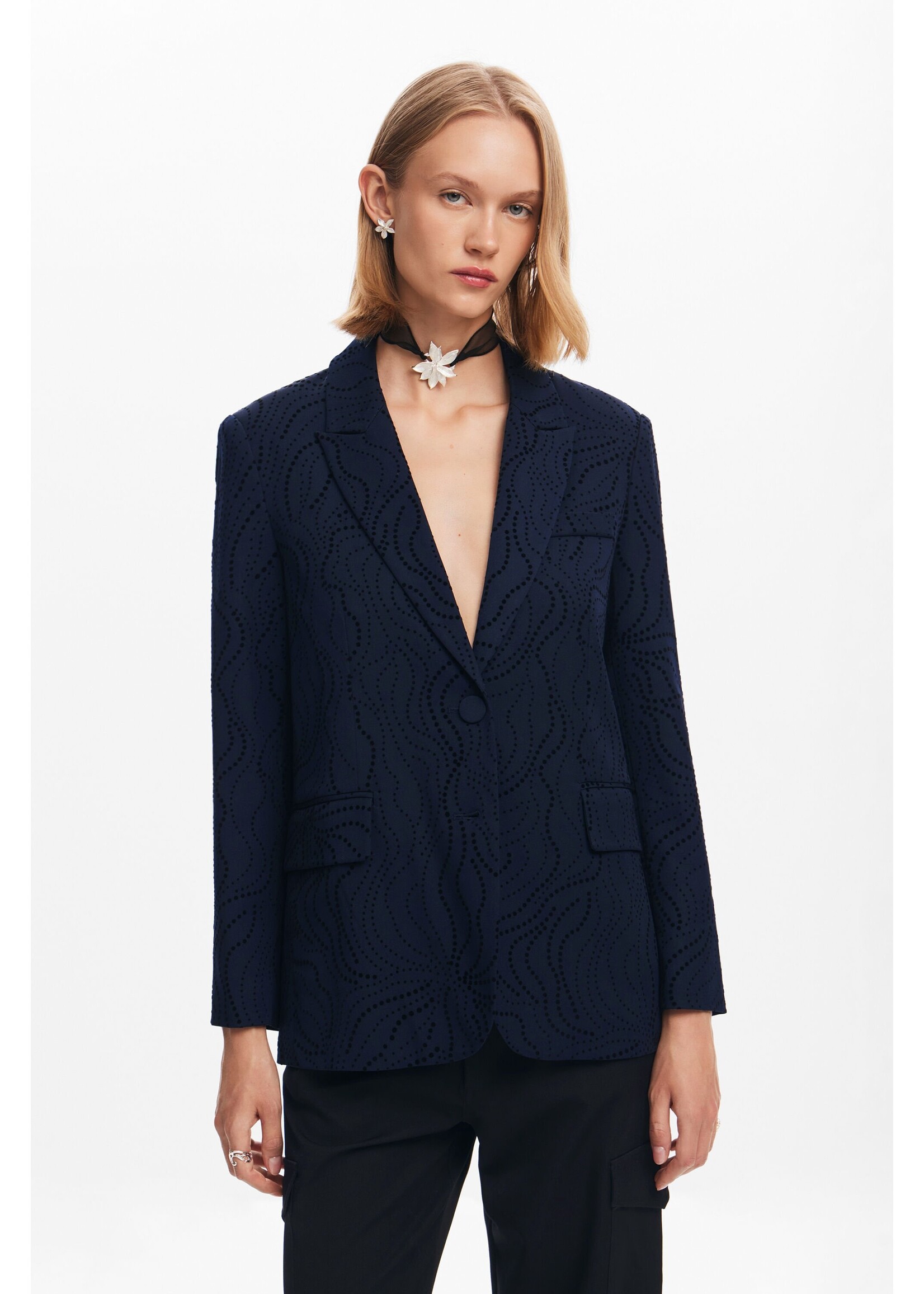 DESIGUAL Blazer brodé de fleurs-Bleu