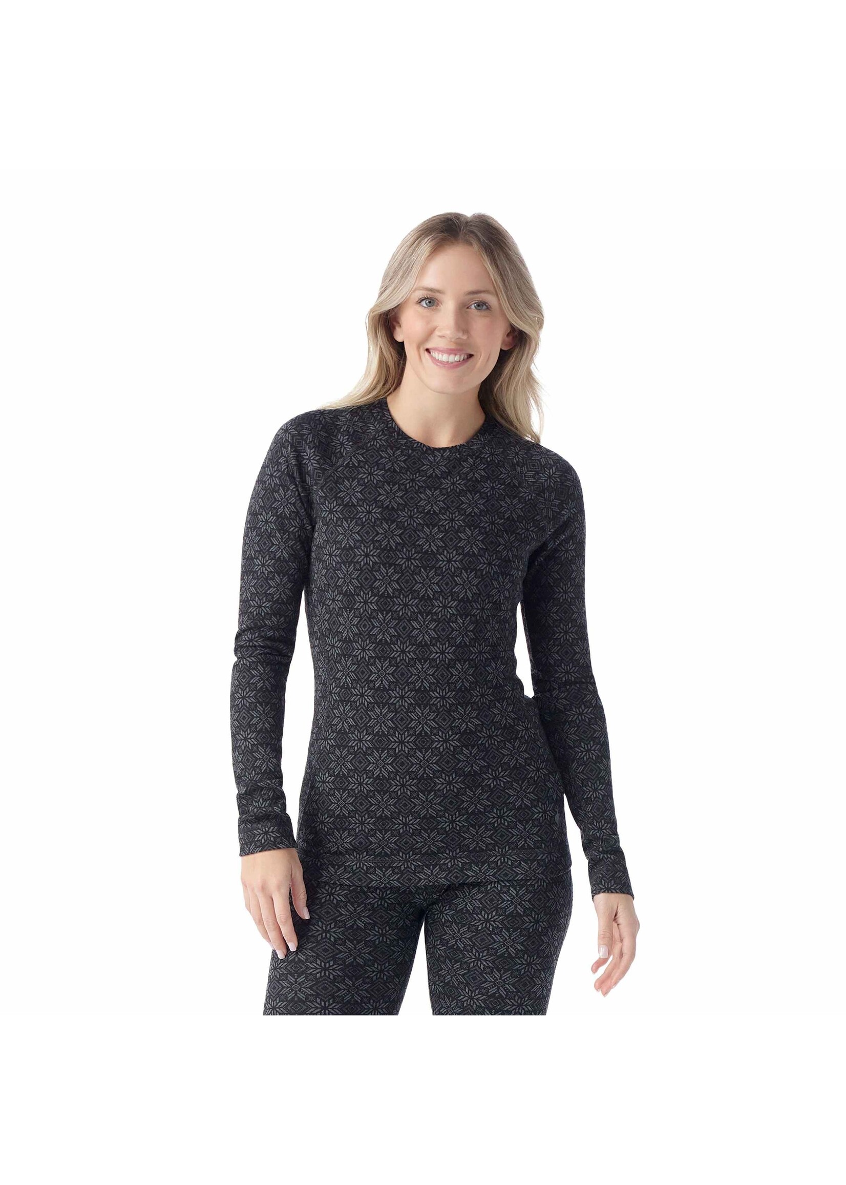 SMARTWOOL Chandail couche de base en mérinos avec col rond pour femme-FLOCON NOIR DIGITAL