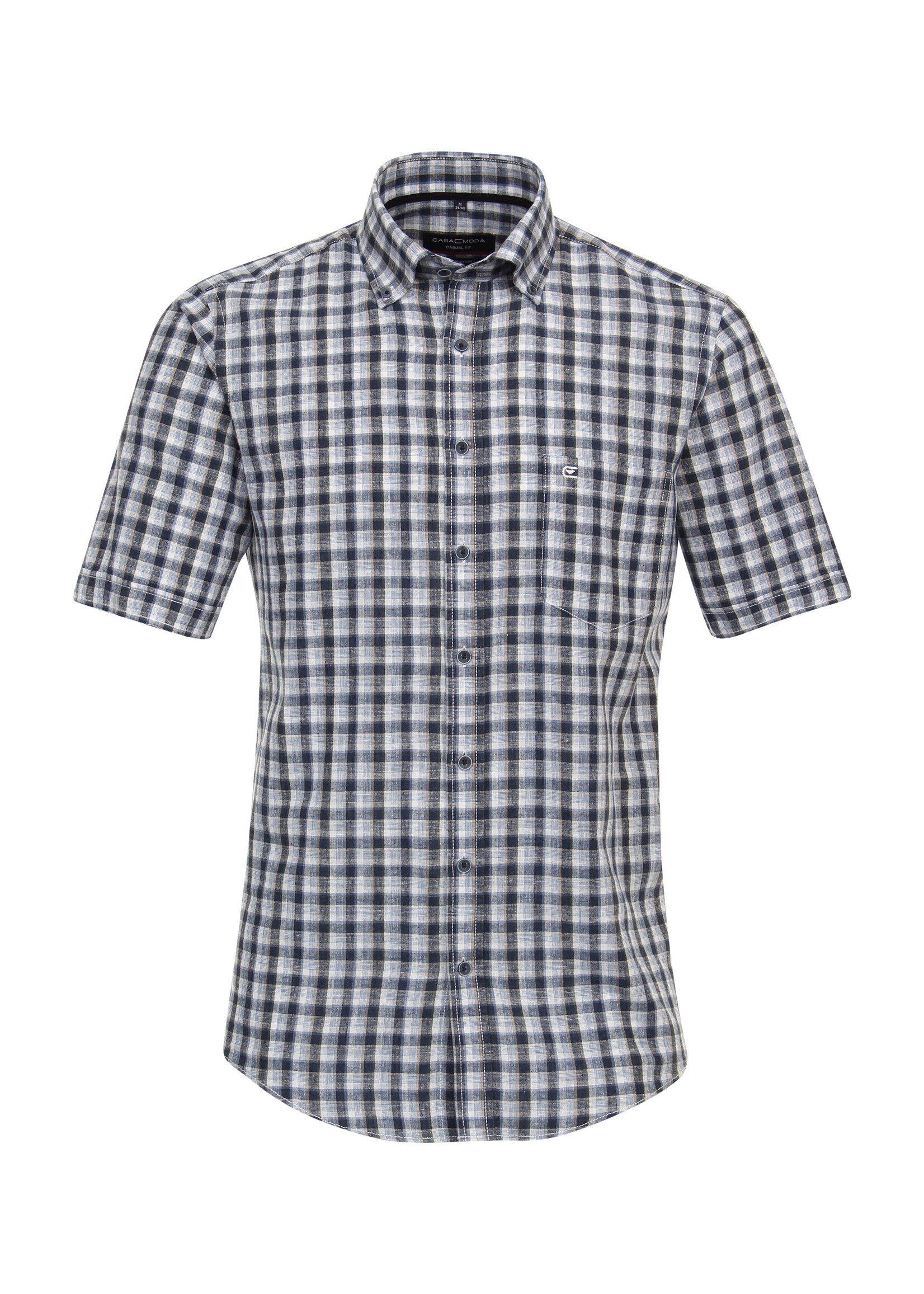 CASA MODA Chemise en mélange de lin à carreaux col boutonné-Bleu
