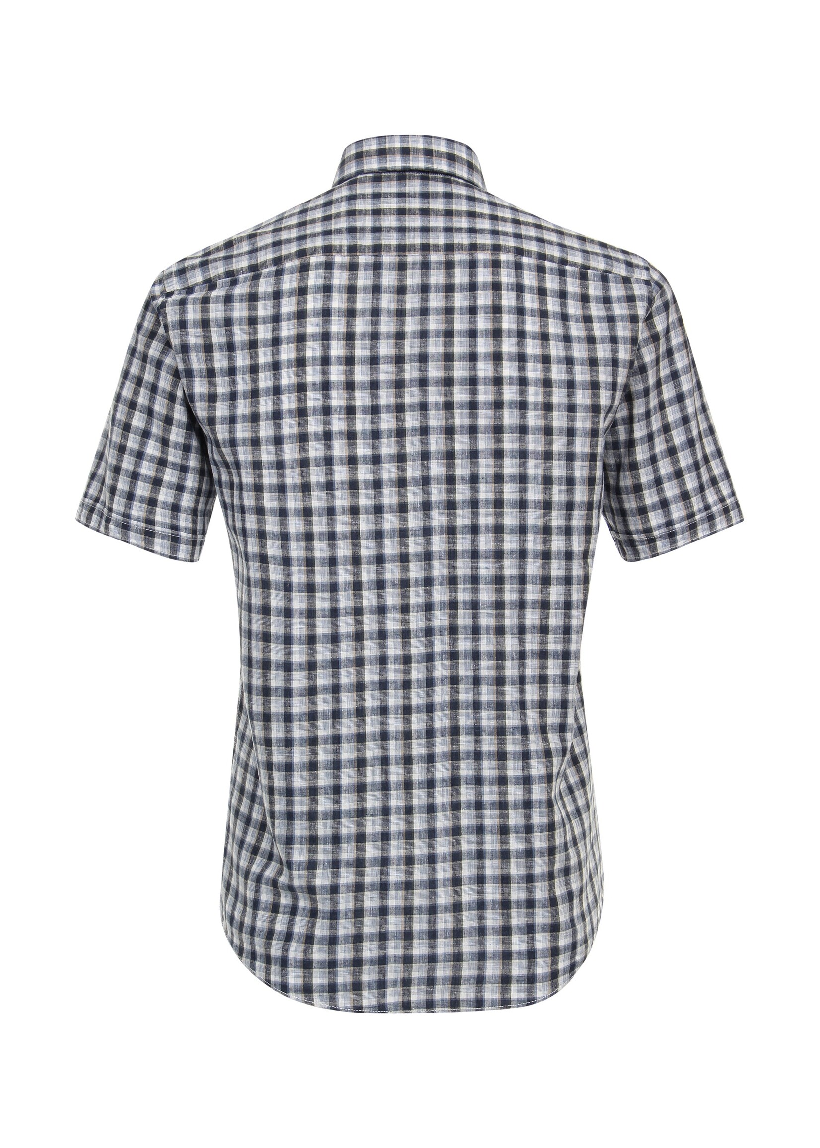 CASA MODA Chemise en mélange de lin à carreaux col boutonné-Bleu