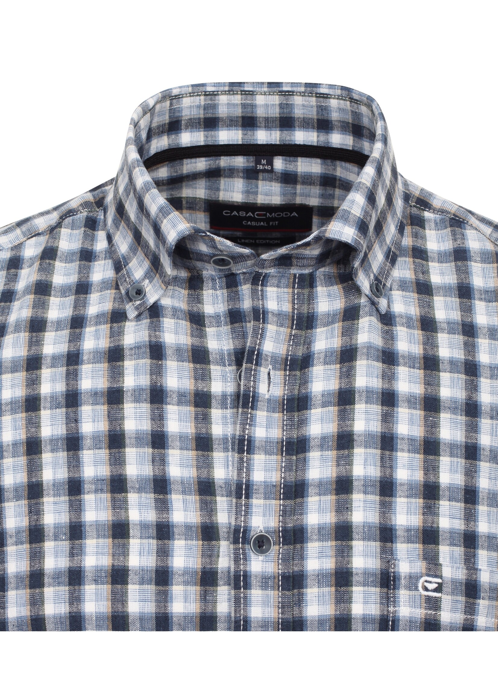 CASA MODA Chemise en mélange de lin à carreaux col boutonné-Bleu