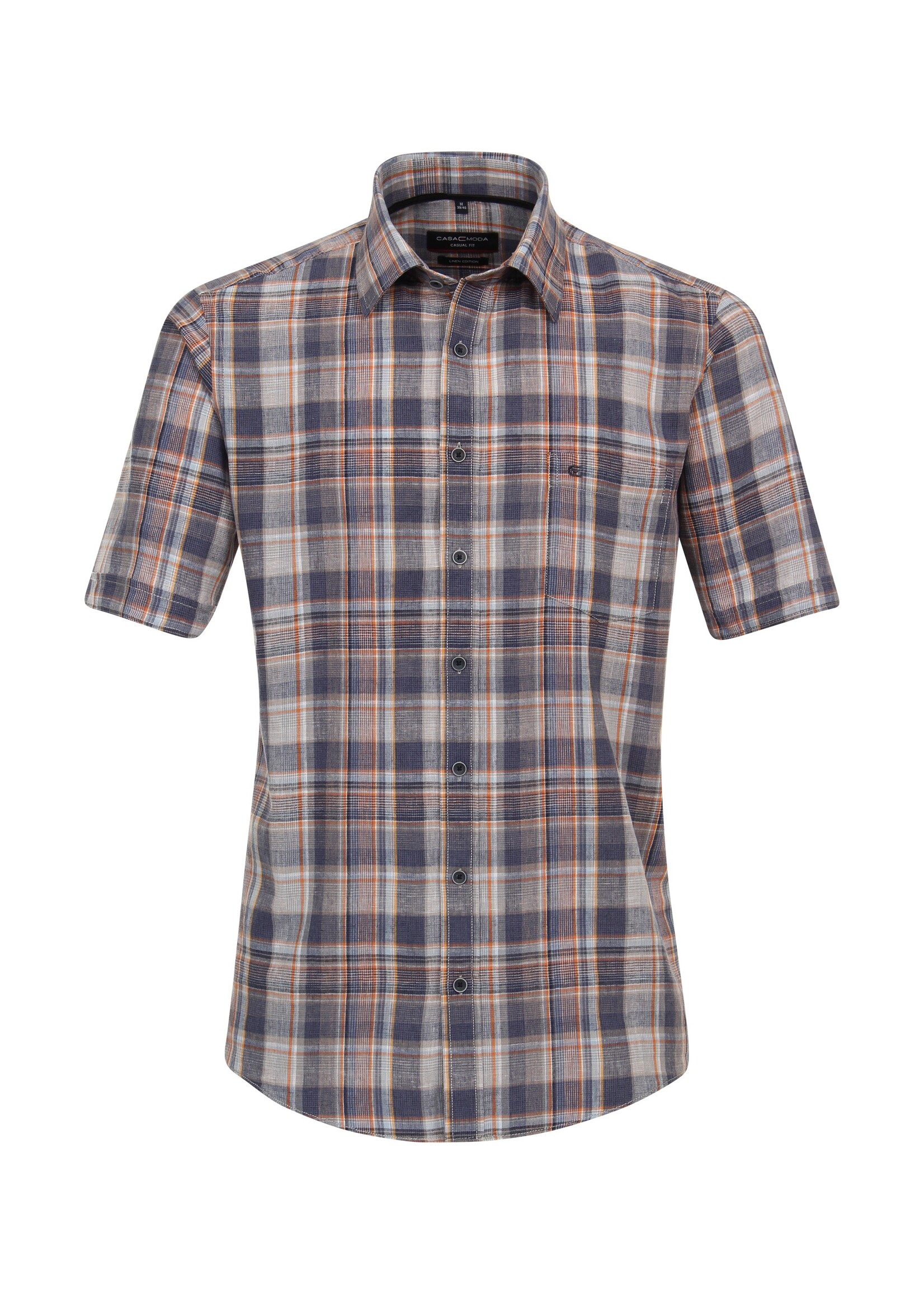 CASA MODA Chemise en mélange de lin à carreaux col régulier-Marine