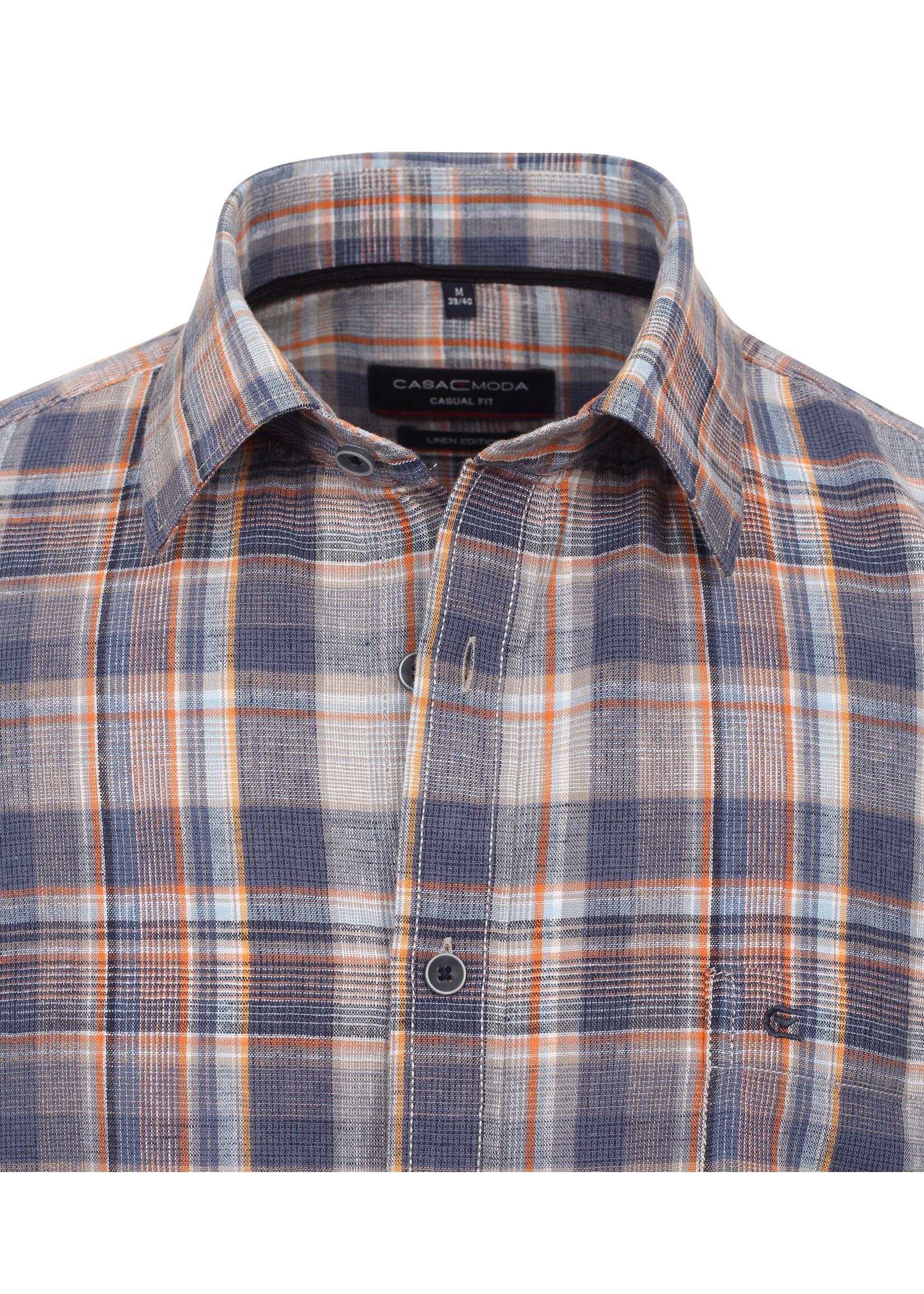 CASA MODA Chemise en mélange de lin à carreaux col régulier-Marine