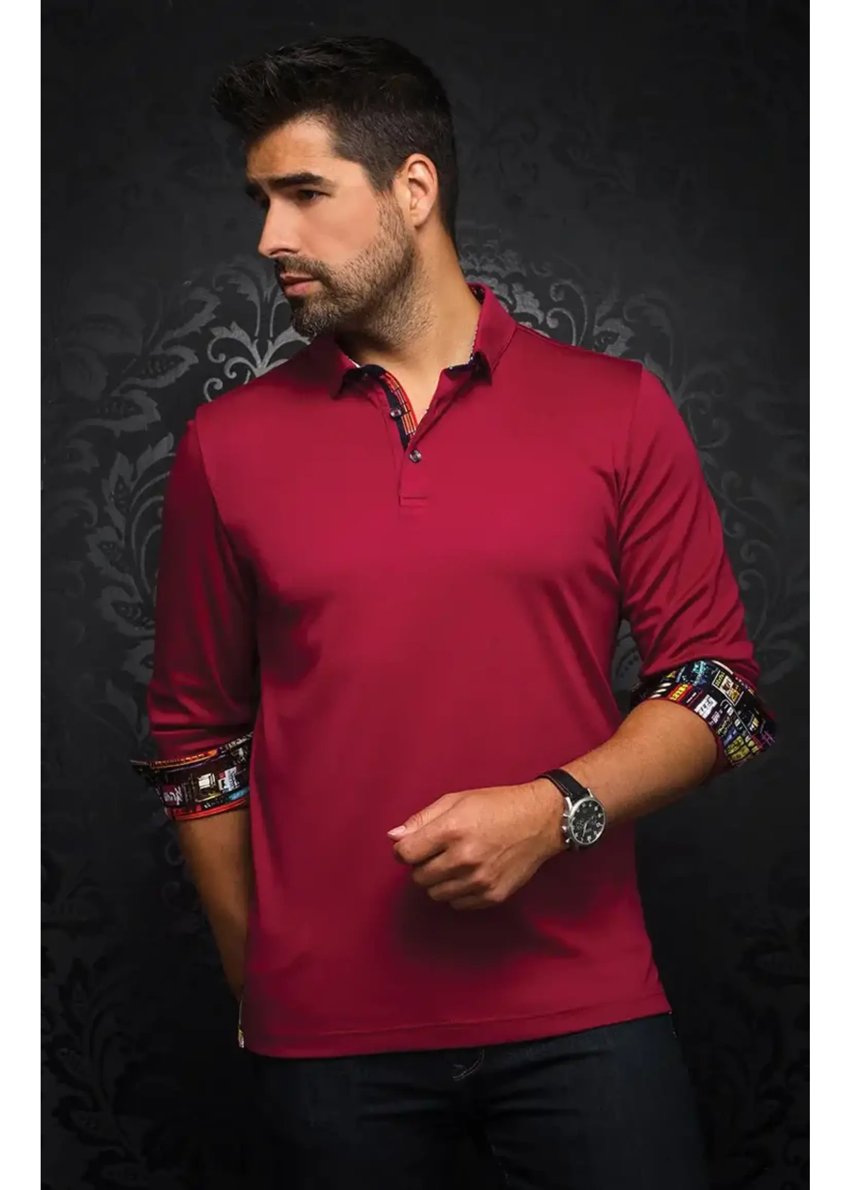 AU NOIR Chandail polo manches longues FALCON-Cabernet