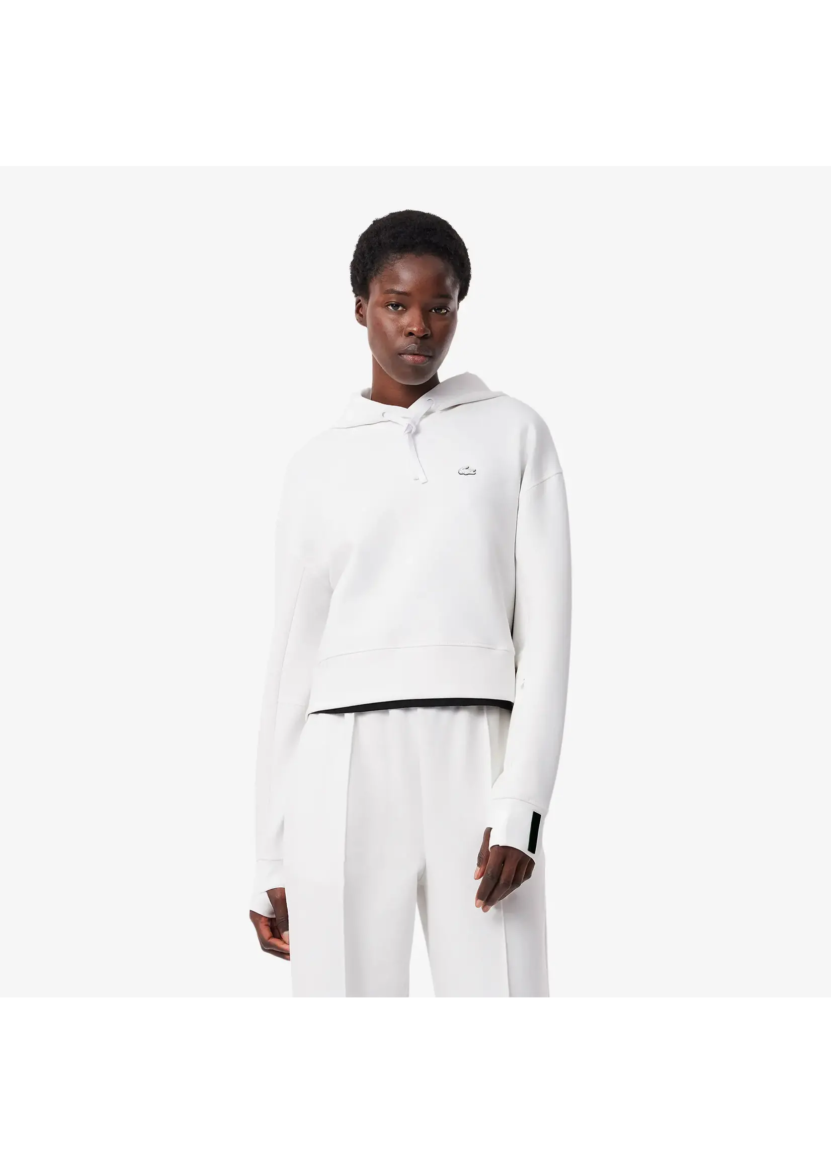 LACOSTE Sweatshirt à capuche court coton pour femme-Blanc