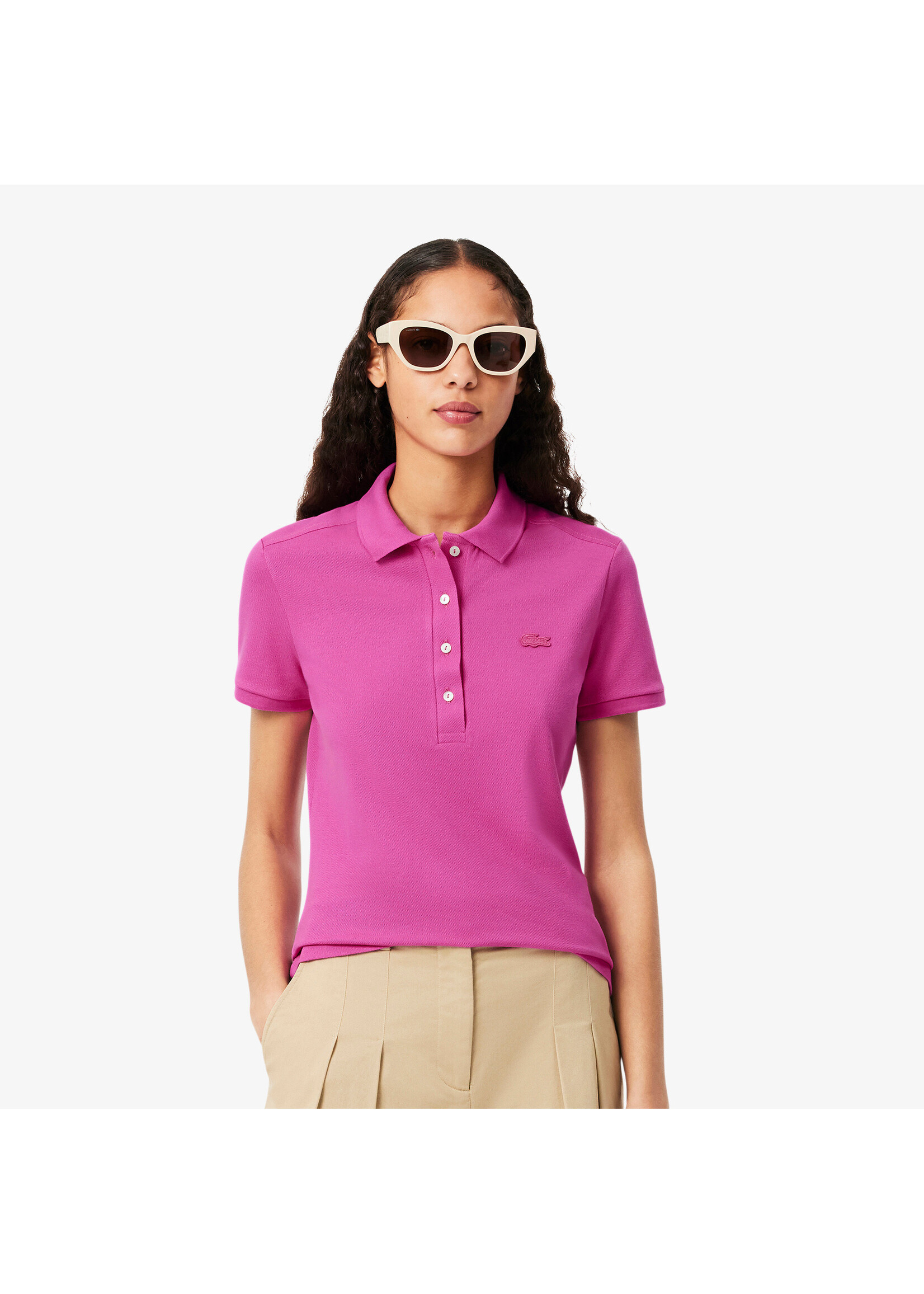 LACOSTE Women's L.12.D Slim Fit Stretch Mini Piqué Polo