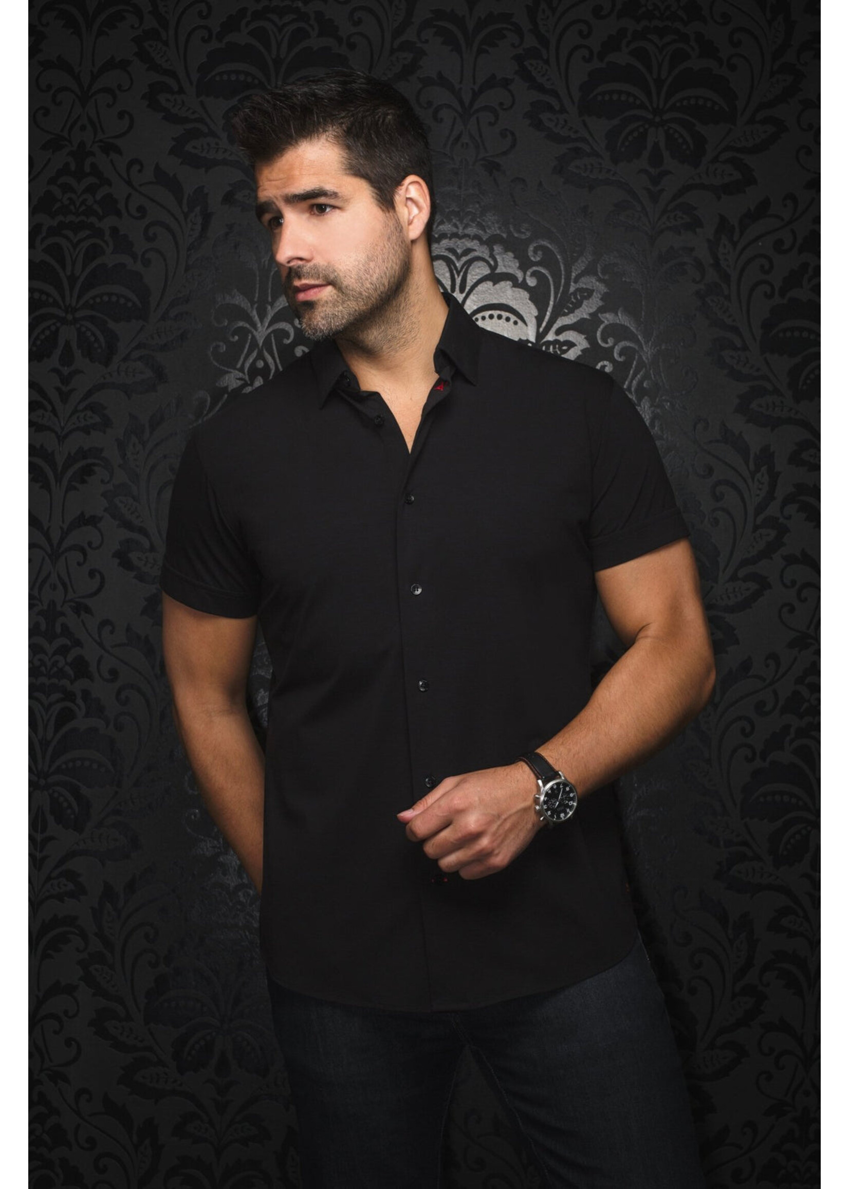 AU NOIR Chemise unie extensible manches courtes Alex-SLD - 5 couleurs disponibles