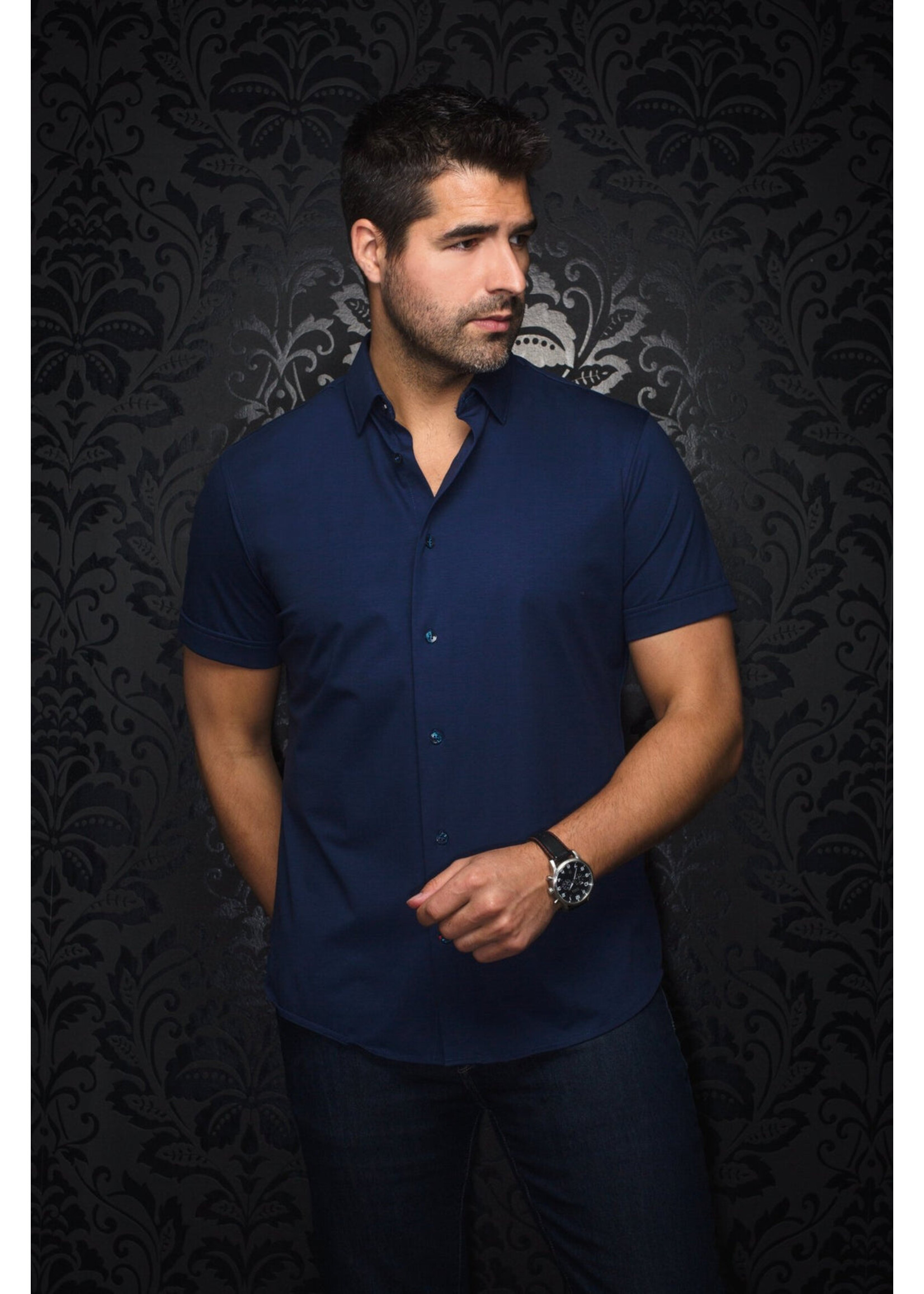 AU NOIR Chemise unie extensible manches courtes Alex-SLD - 5 couleurs disponibles