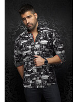 AU NOIR Chemise imprimée en coton extensible tissé Barclay - Noir