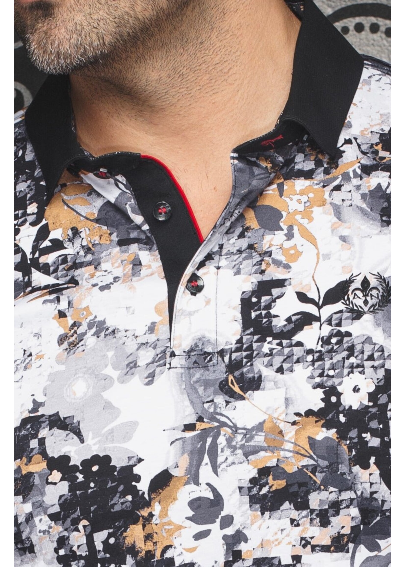 AU NOIR Polo imprimé en coton mercerisé Royce - Noir Or