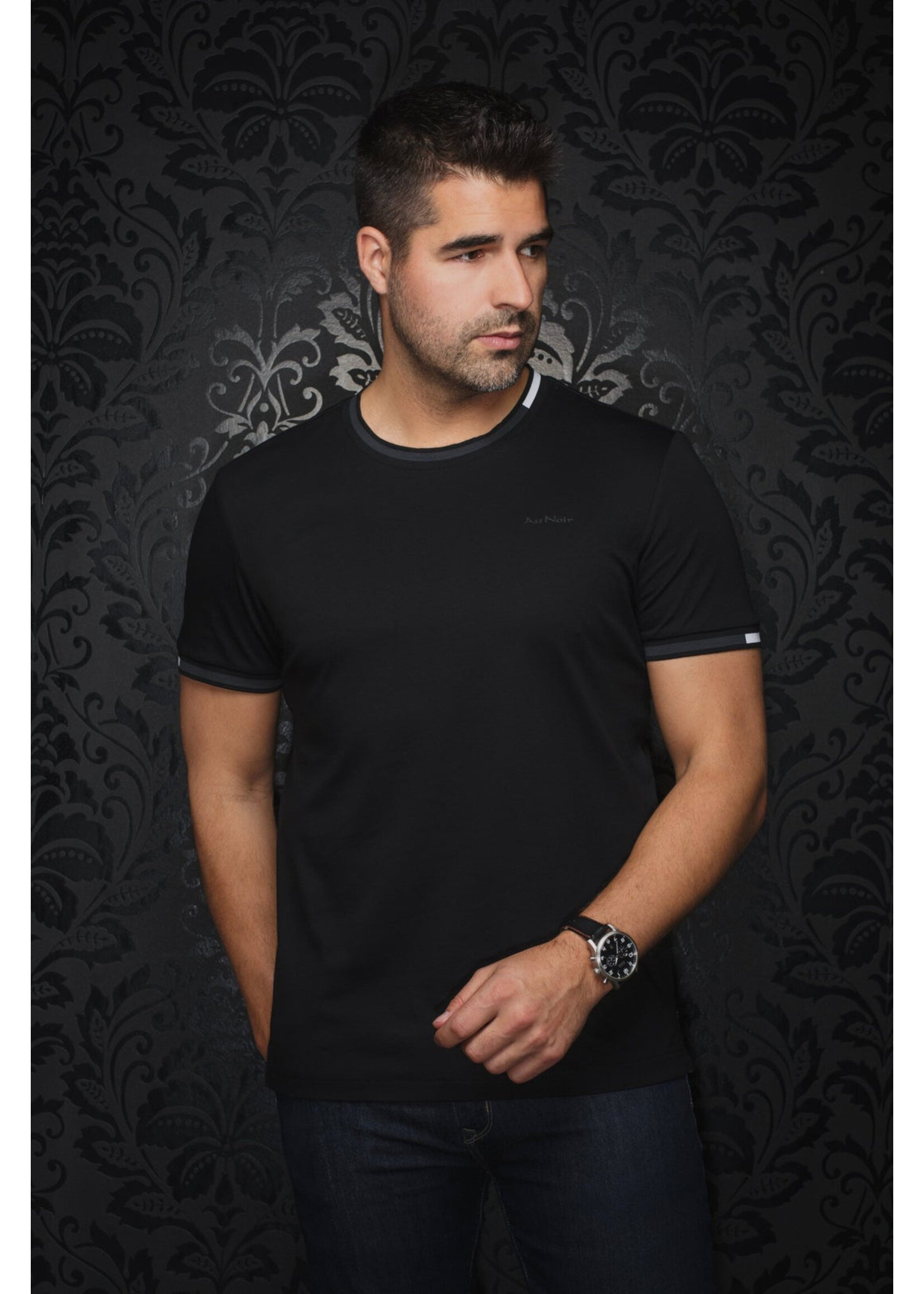 AU NOIR T-shirt col rond en coton mercerisé pour homme C-Harden - Noir