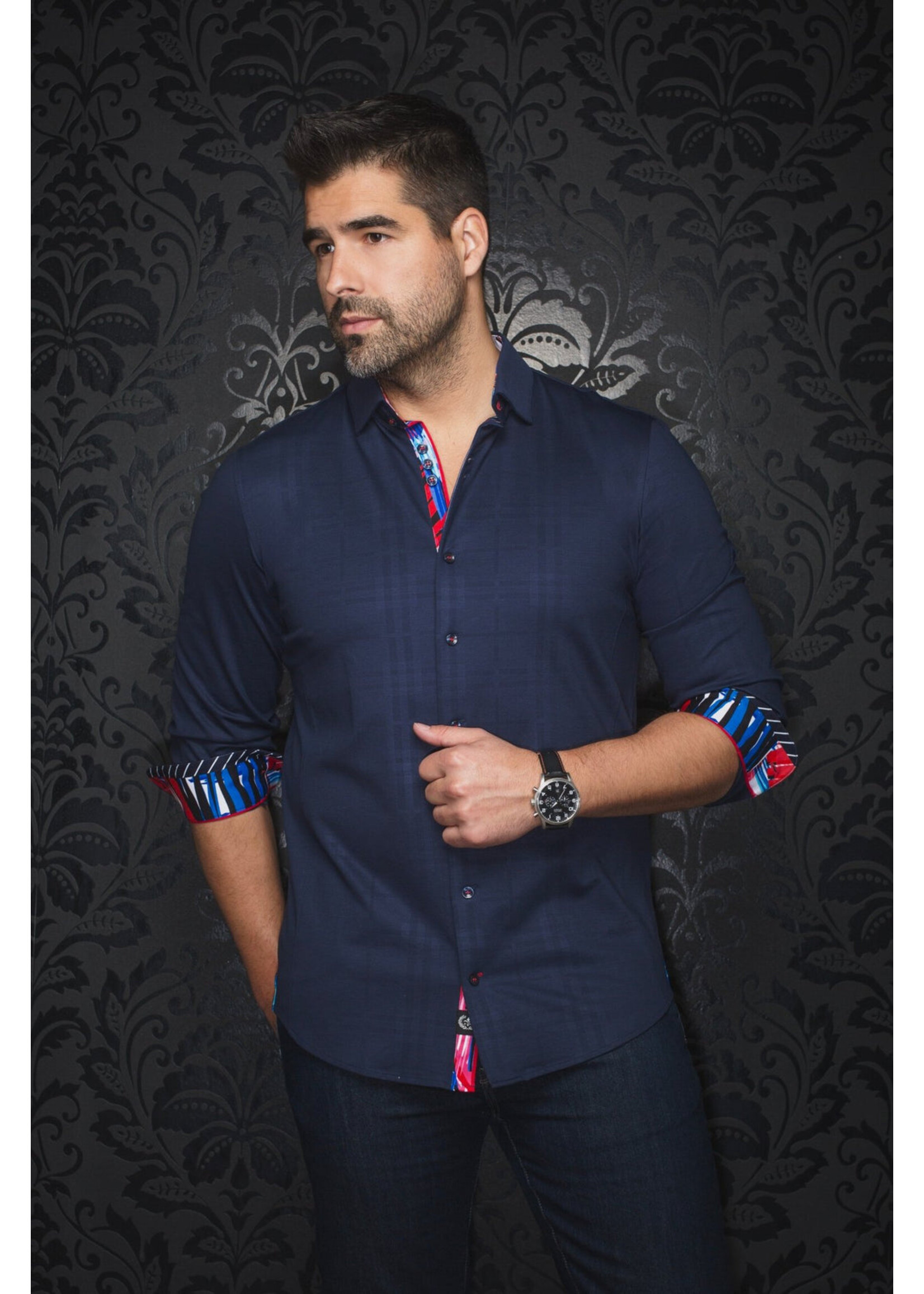 AU NOIR Chemise à manches longues en coton extensible Capazza - Marine