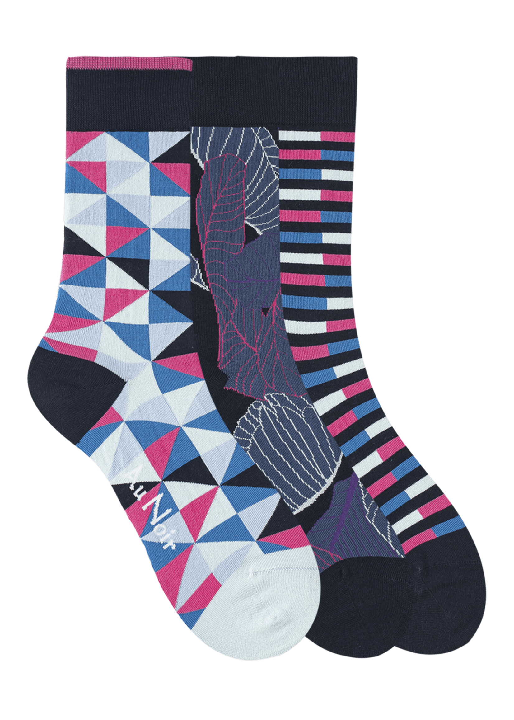 AU NOIR Chaussettes colorées (pqt 3) pour homme-Bleu Rose