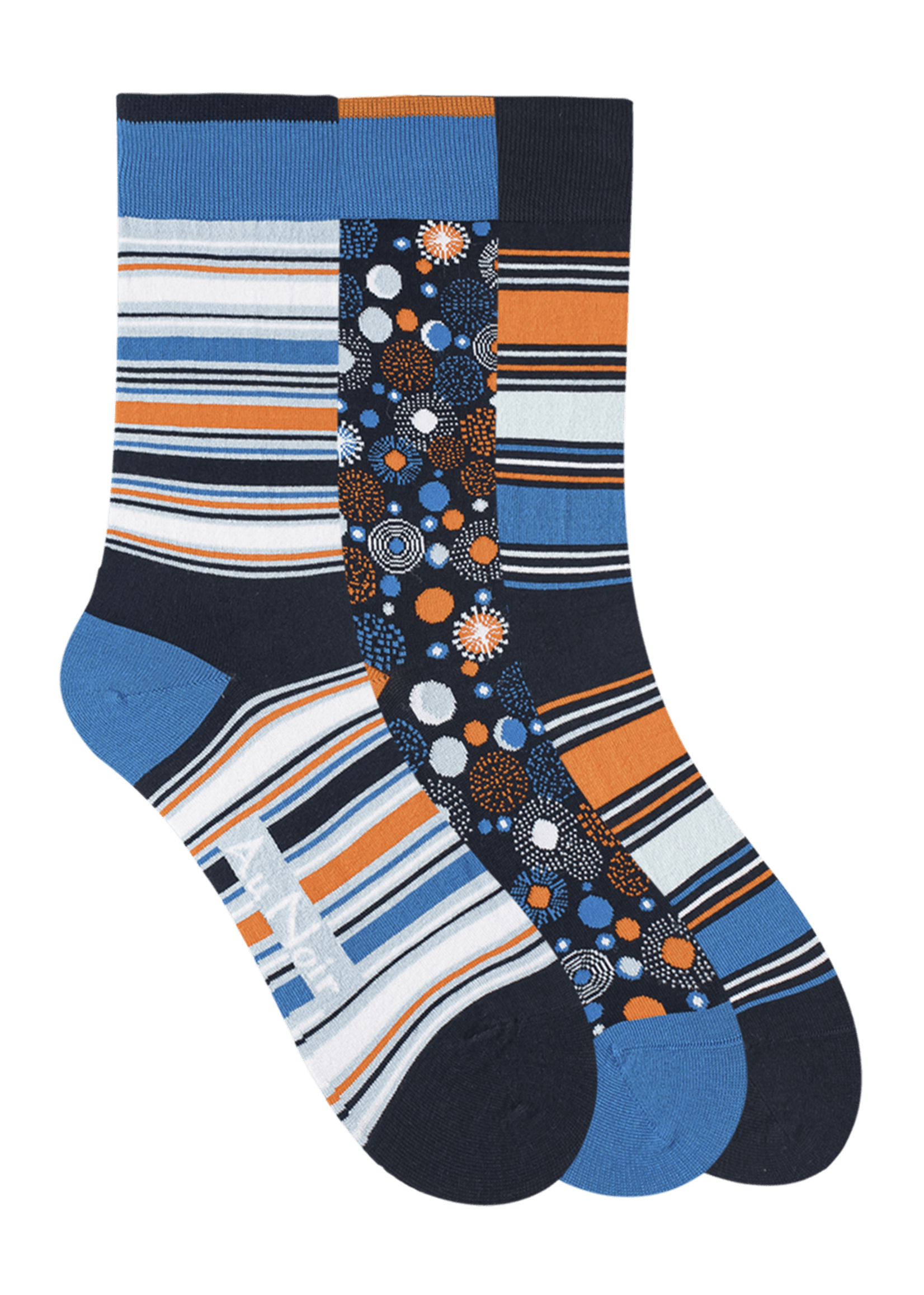 AU NOIR Chaussettes colorées (pqt 3) pour homme-Marine Orange