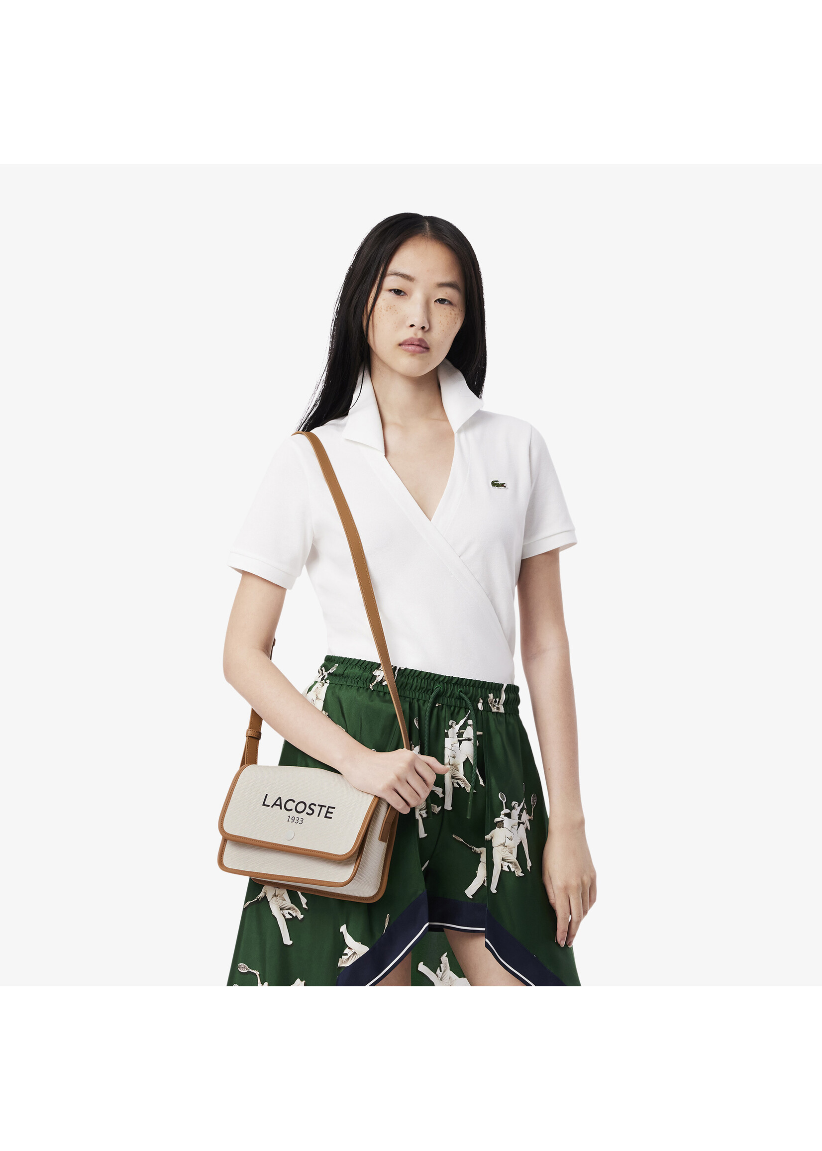 LACOSTE Sac à bandoulière en coton à rabat en toile Heritage-Naturel