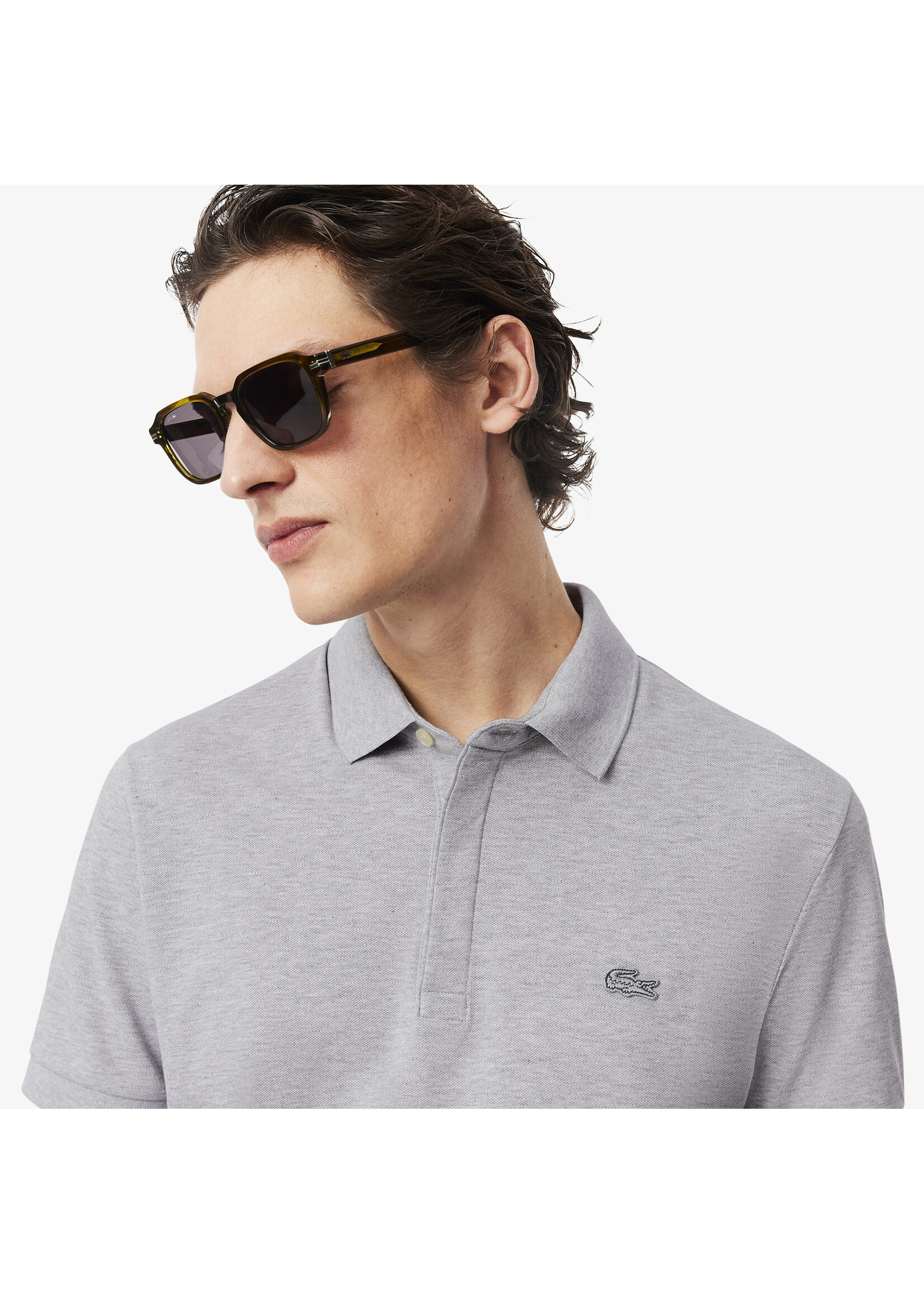 LACOSTE Polo Smart Paris en piqué de coton stretch pour homme-Gris Clair Chiné