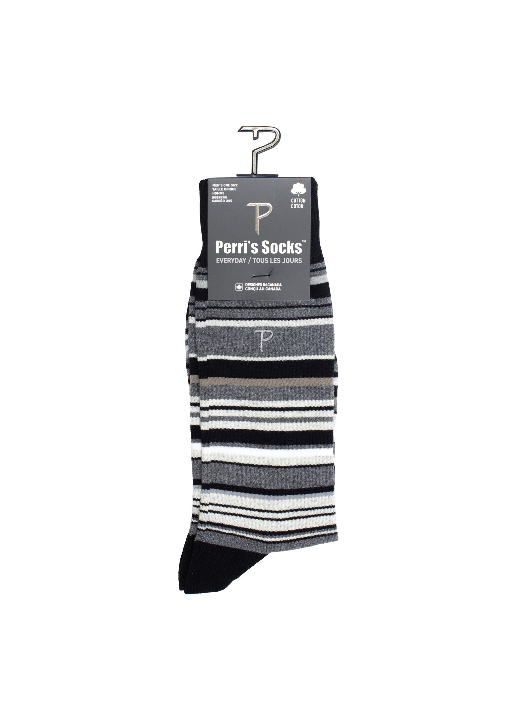 PERRI'S SOCKS EVERYDAY MEN'S MULTI STRIPES CREW, 1PAIR