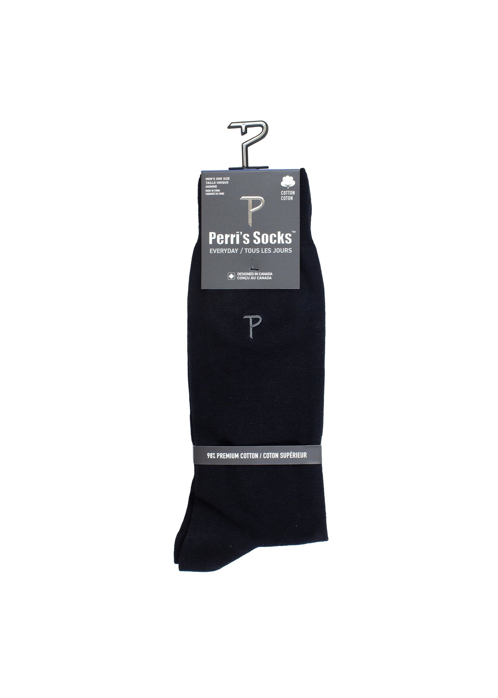 PERRI'S SOCKS EVERYDAY MEN'S DRESS CREW FLAT KNIT, 1PAIR