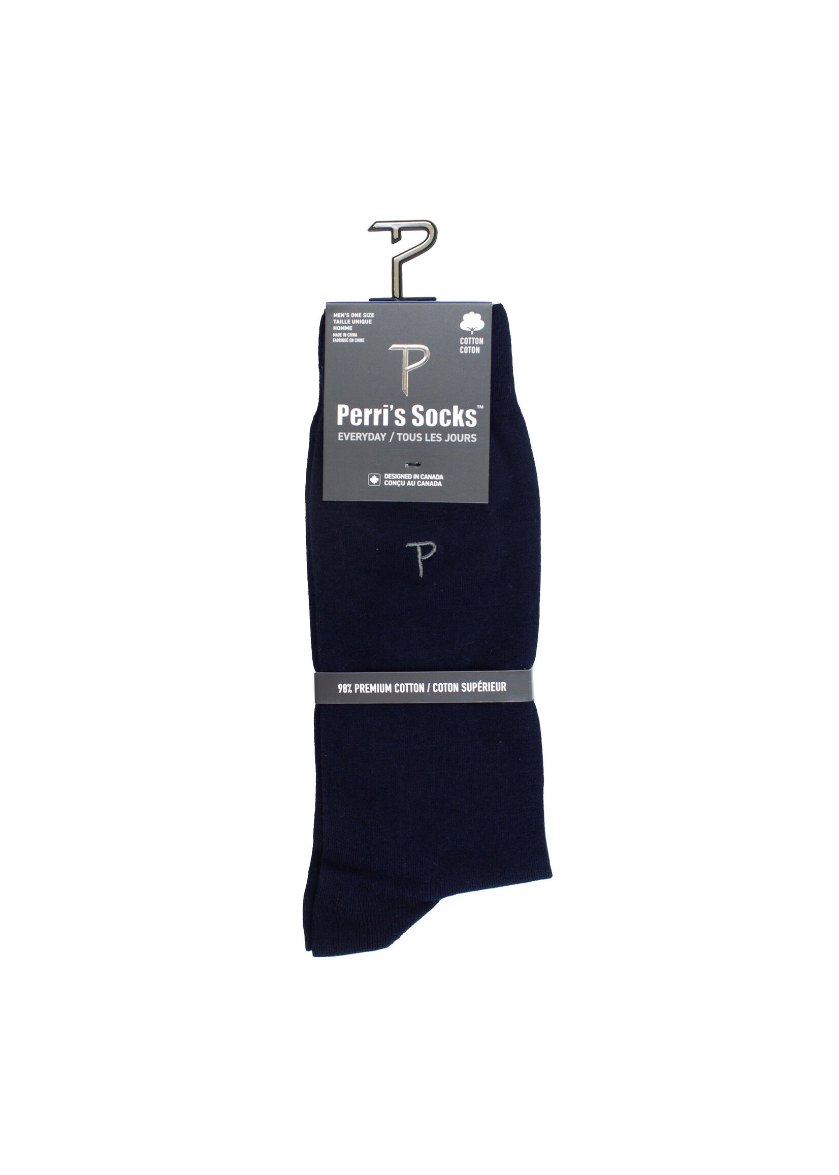 PERRI'S SOCKS EVERYDAY MEN'S DRESS CREW FLAT KNIT, 1PAIR