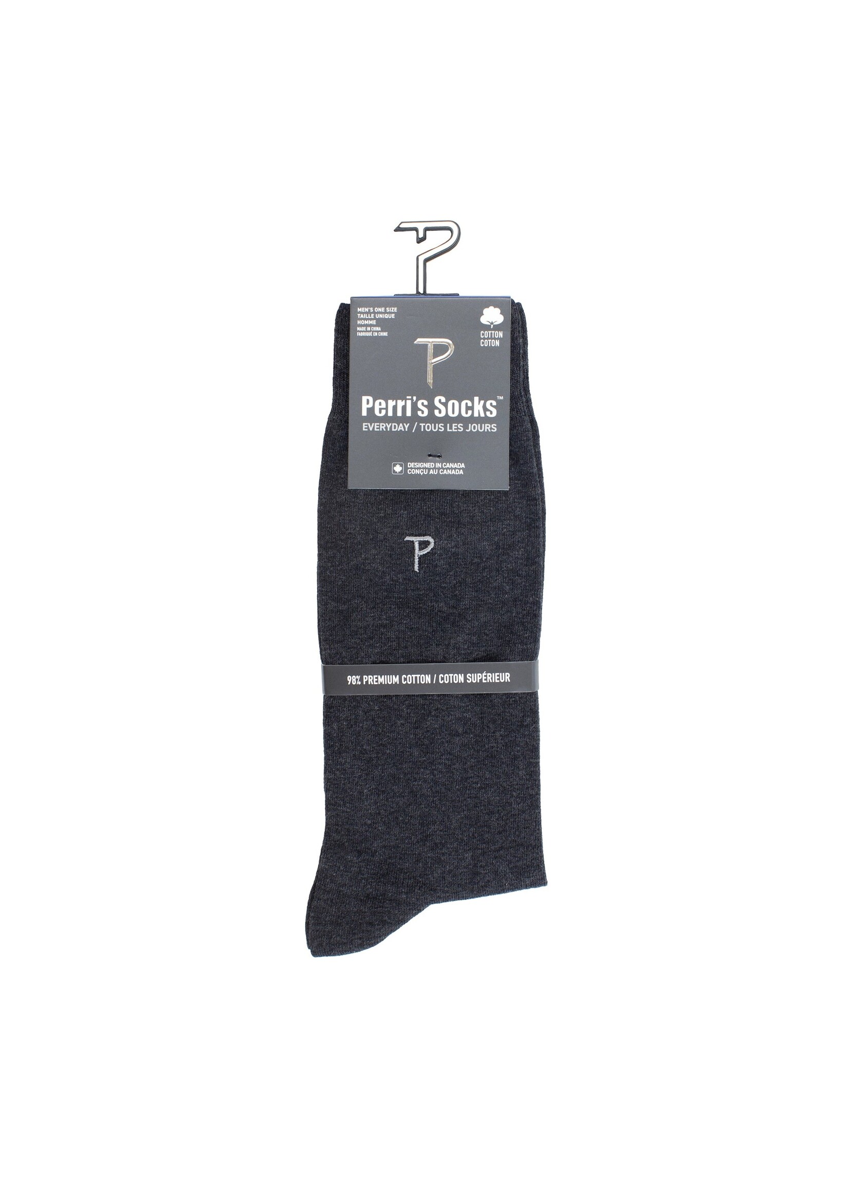 PERRI'S SOCKS Bas habillés unis en coton mercerisé pour homme (grandeurs 7-12) - 3 couleurs disponibles
