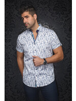 AU NOIR Chemise à manches courtes en coton extensible Colton - Blanc Bleu