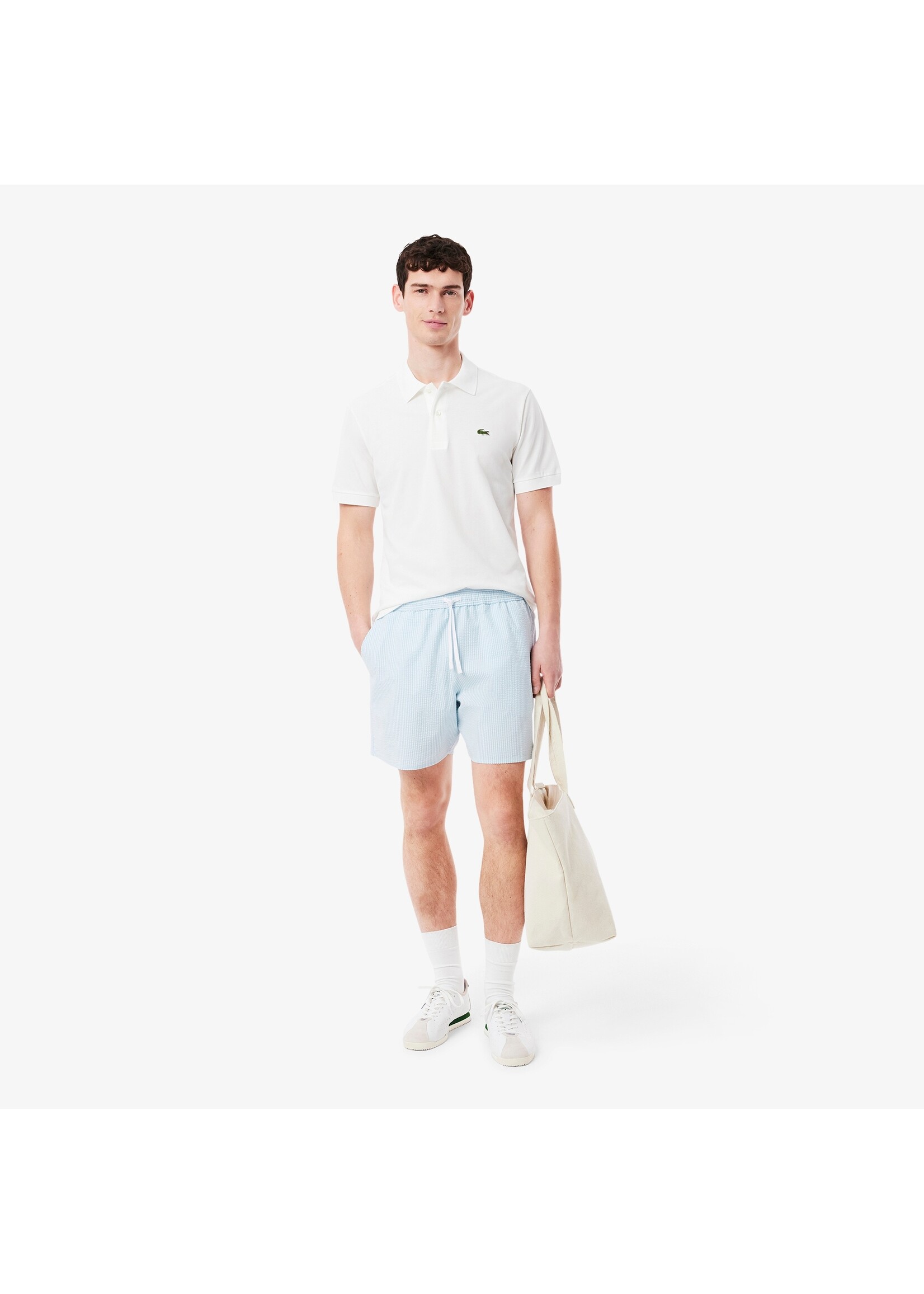 LACOSTE Short de bain mi-long rayé texturé pour homme - 2 couleurs disponibles