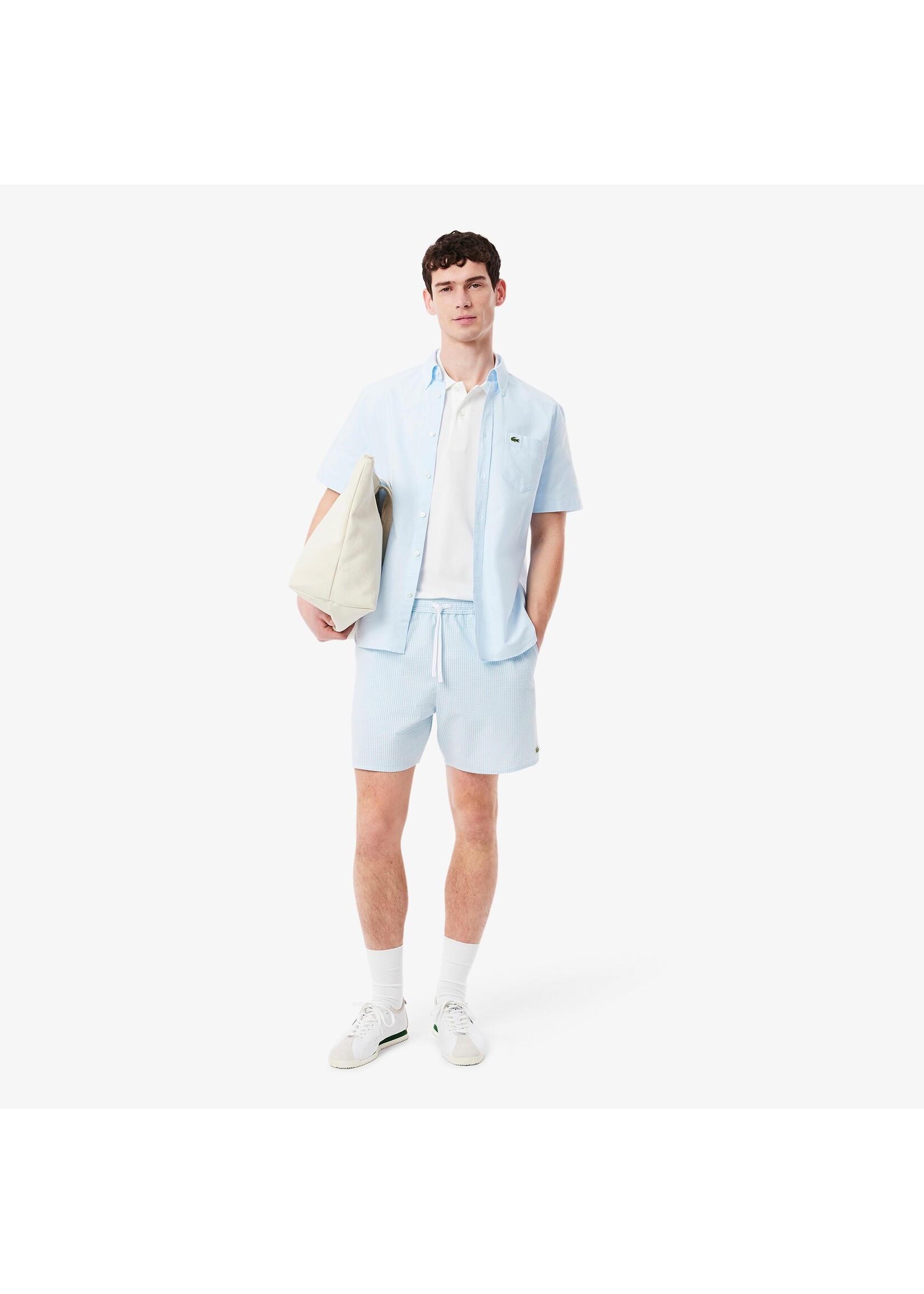 LACOSTE Short de bain mi-long rayé texturé pour homme - 2 couleurs disponibles