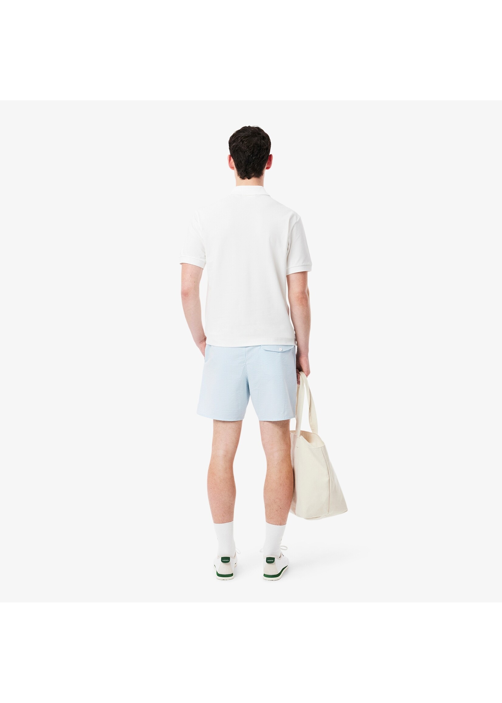 LACOSTE Short de bain mi-long rayé texturé pour homme - 2 couleurs disponibles