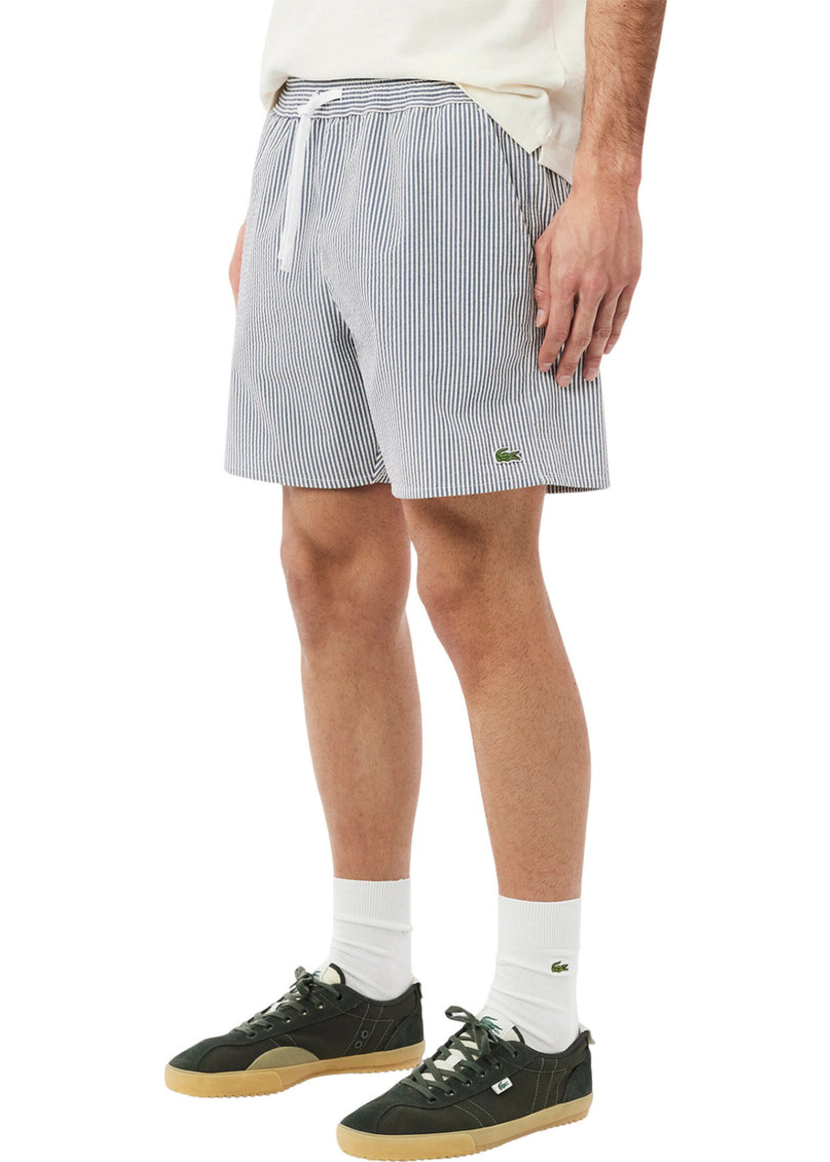 LACOSTE Short de bain mi-long rayé texturé pour homme - 2 couleurs disponibles