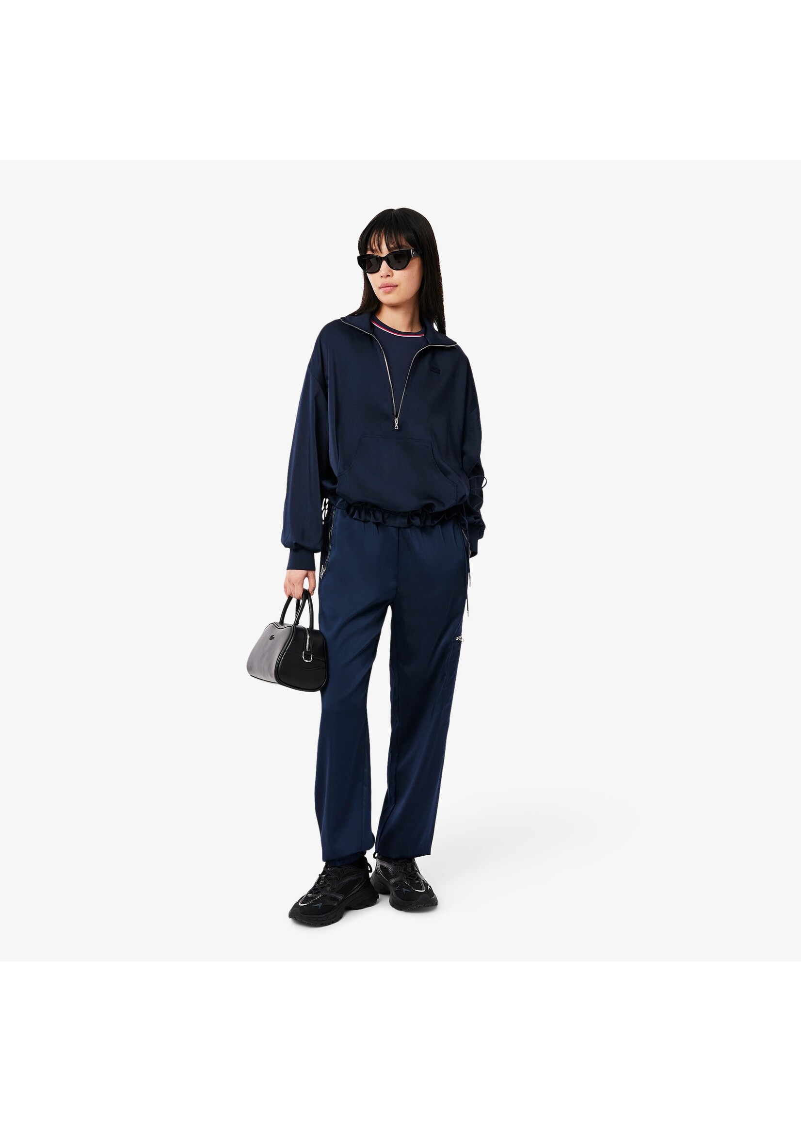 LACOSTE T-shirt jersey détails constrastants pour femme-Bleu Marine/Bleu Clair/Rouge