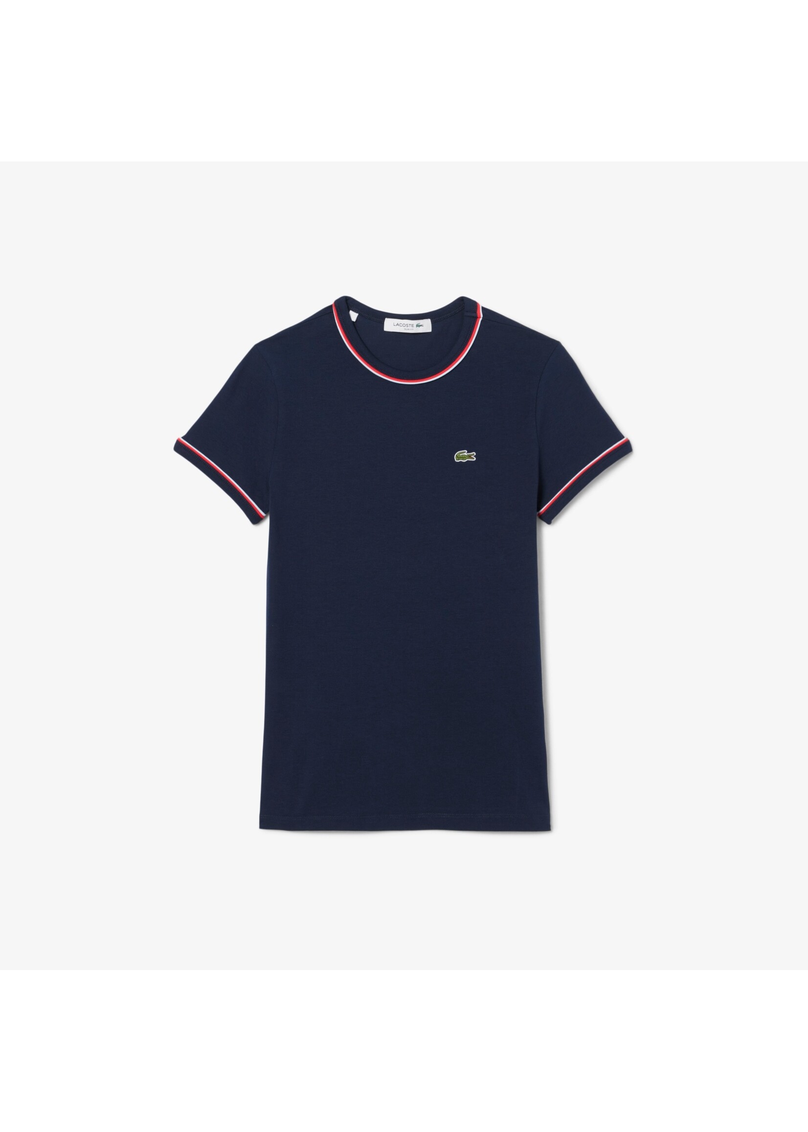 LACOSTE T-shirt jersey détails constrastants pour femme-Bleu Marine/Bleu Clair/Rouge