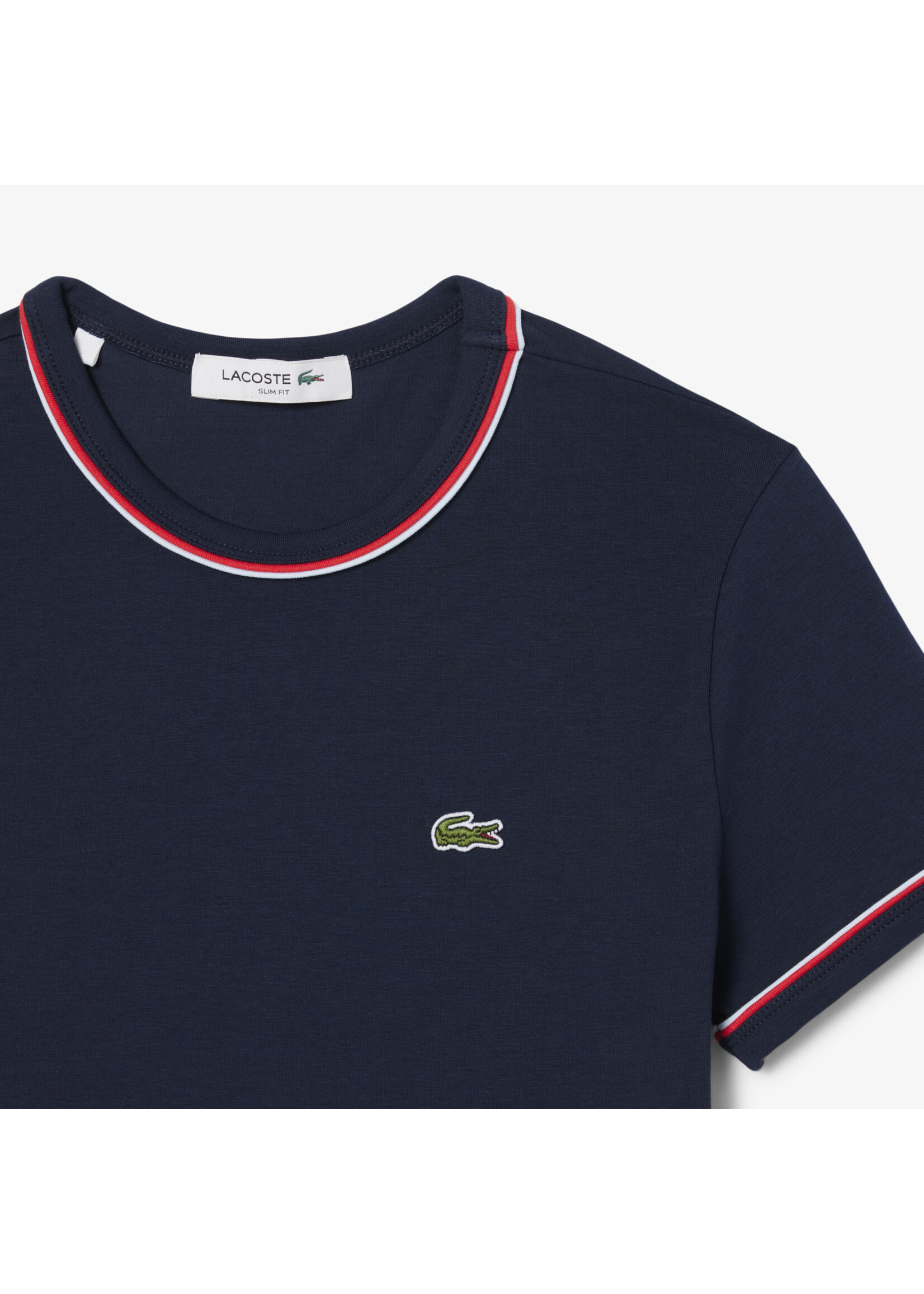 LACOSTE T-shirt jersey détails constrastants pour femme-Bleu Marine/Bleu Clair/Rouge