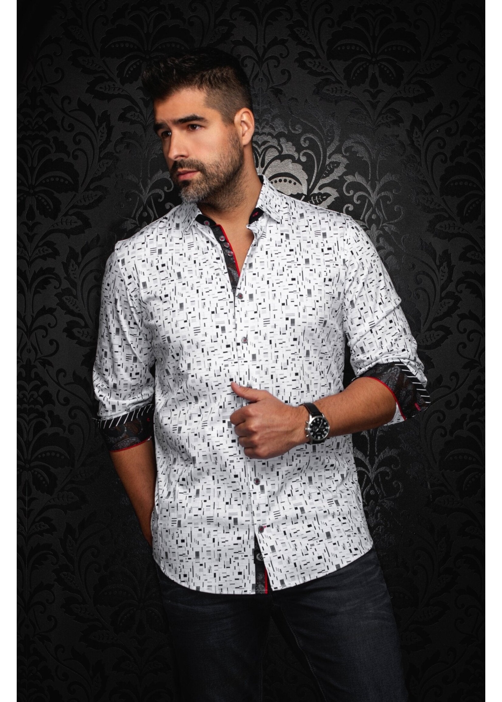 AU NOIR Chemise extensible manches longues STRATTA - Blanc
