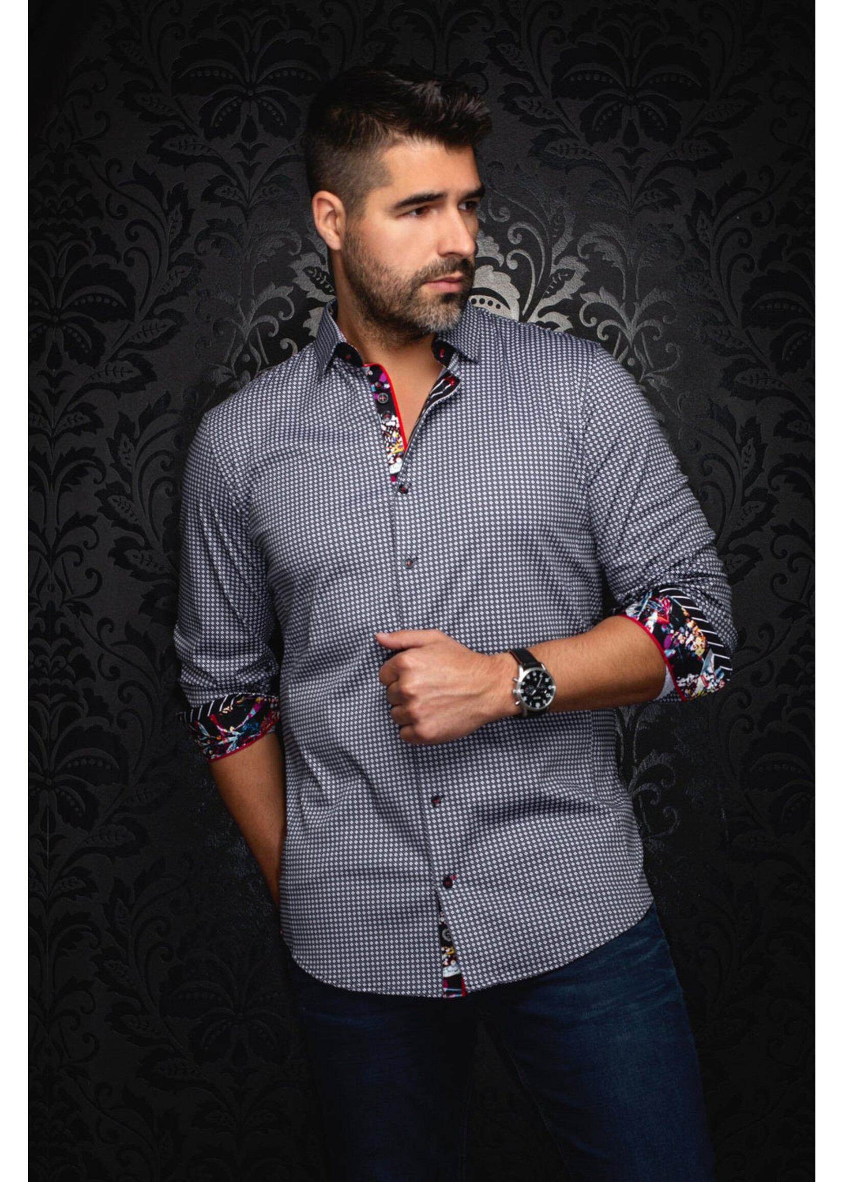 AU NOIR Shirt | POLGAR, Grey White