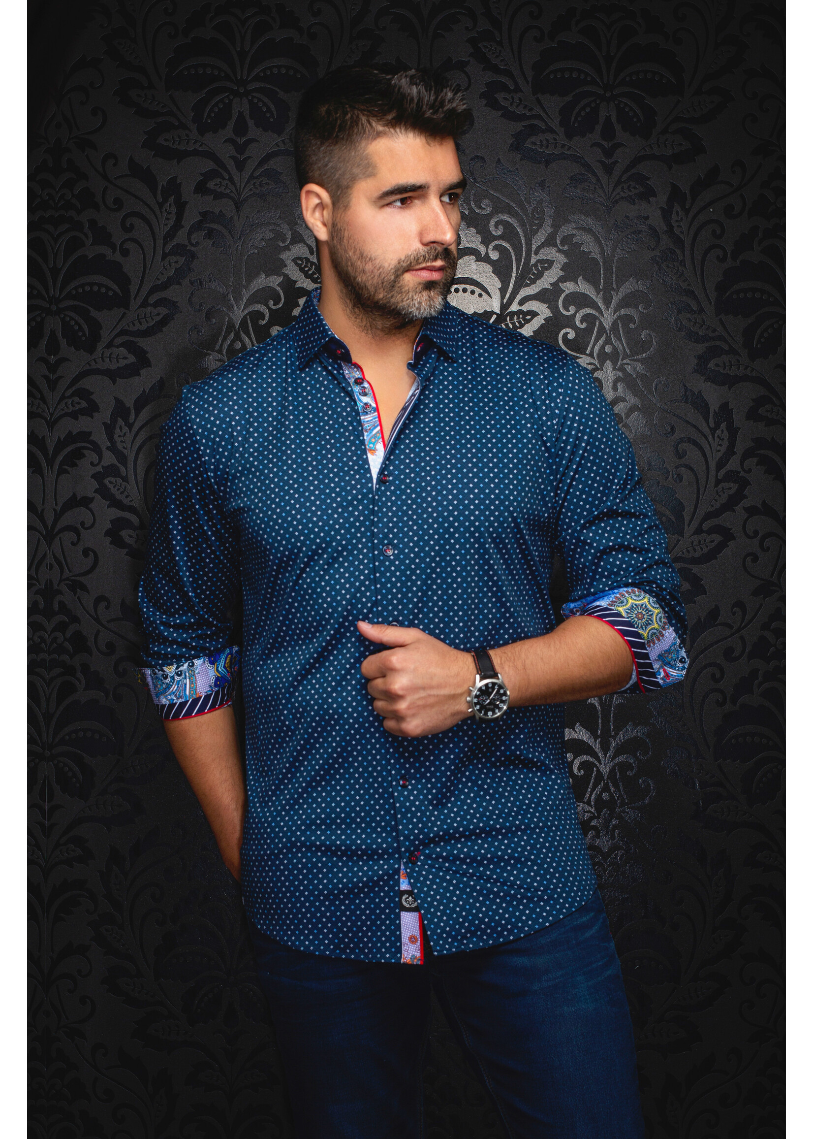 AU NOIR Chemise extensible manches longues OPTIMUS - Bleu foncé