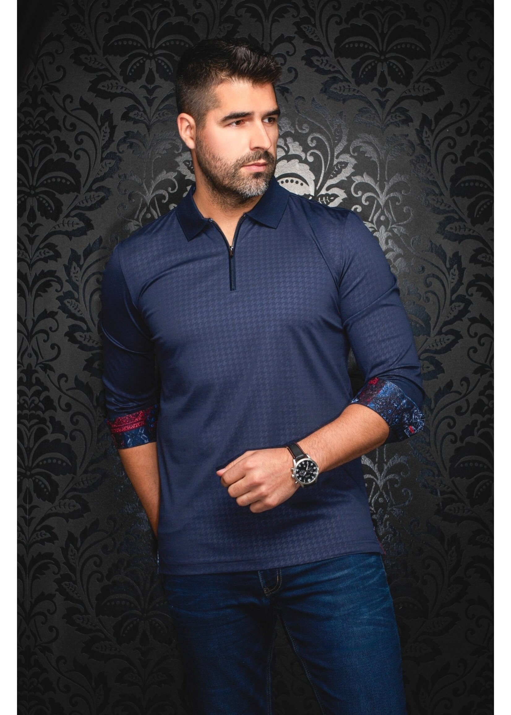 AU NOIR LONG SLEEVE POLO | BENTLEY, Navy