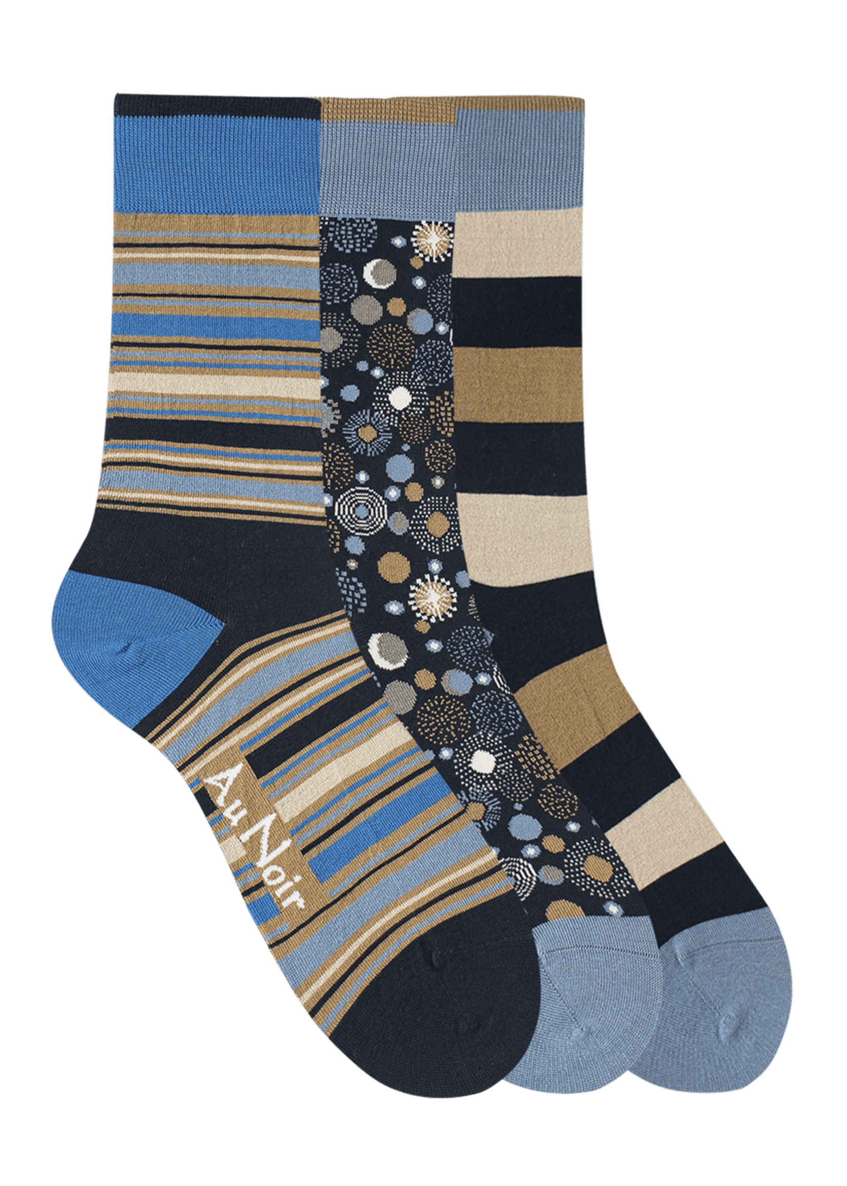 AU NOIR Chaussettes colorées (pqt 3) pour homme-Marine Tabac